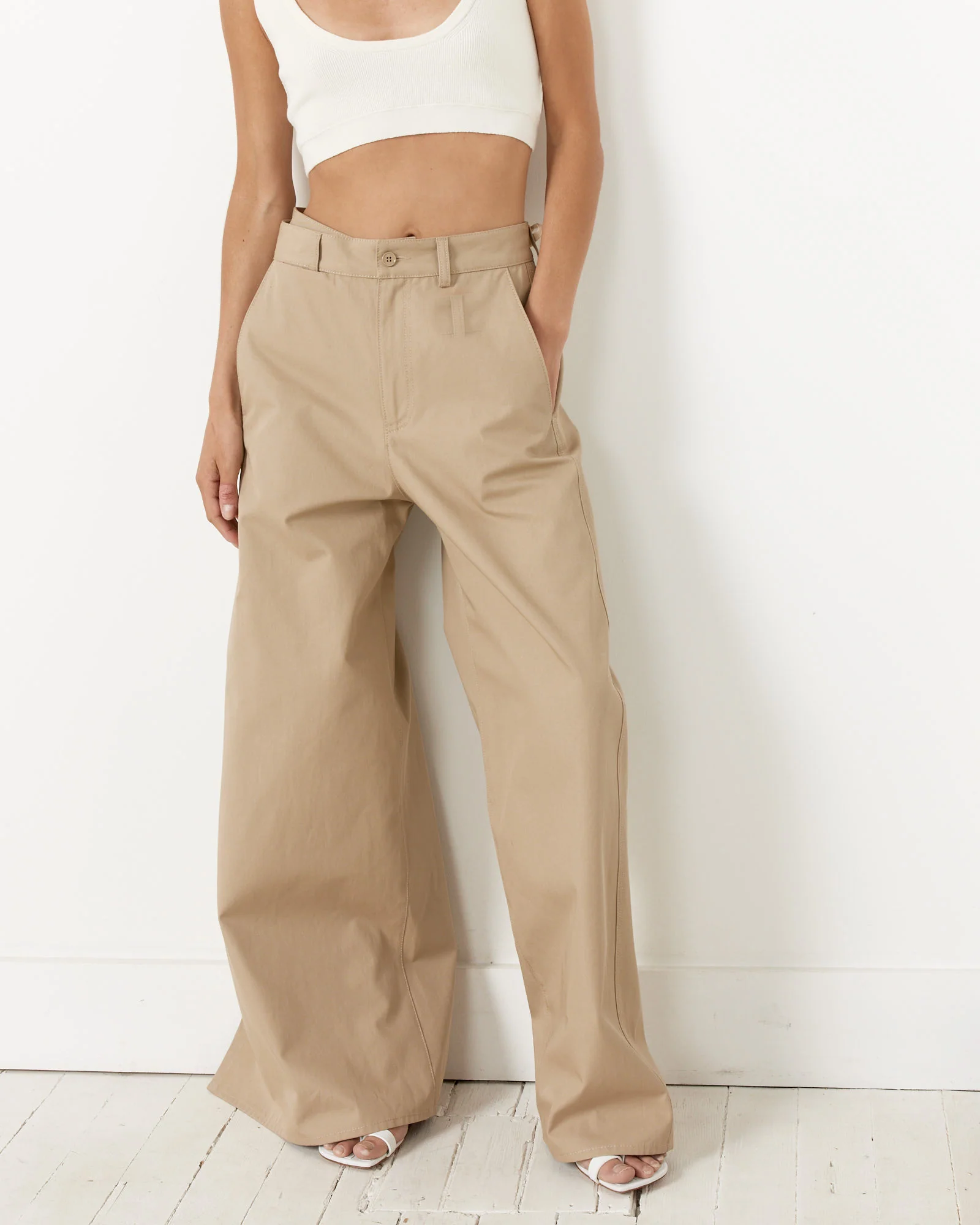 Cotton Gabardine Trousers in Beige - Image 4