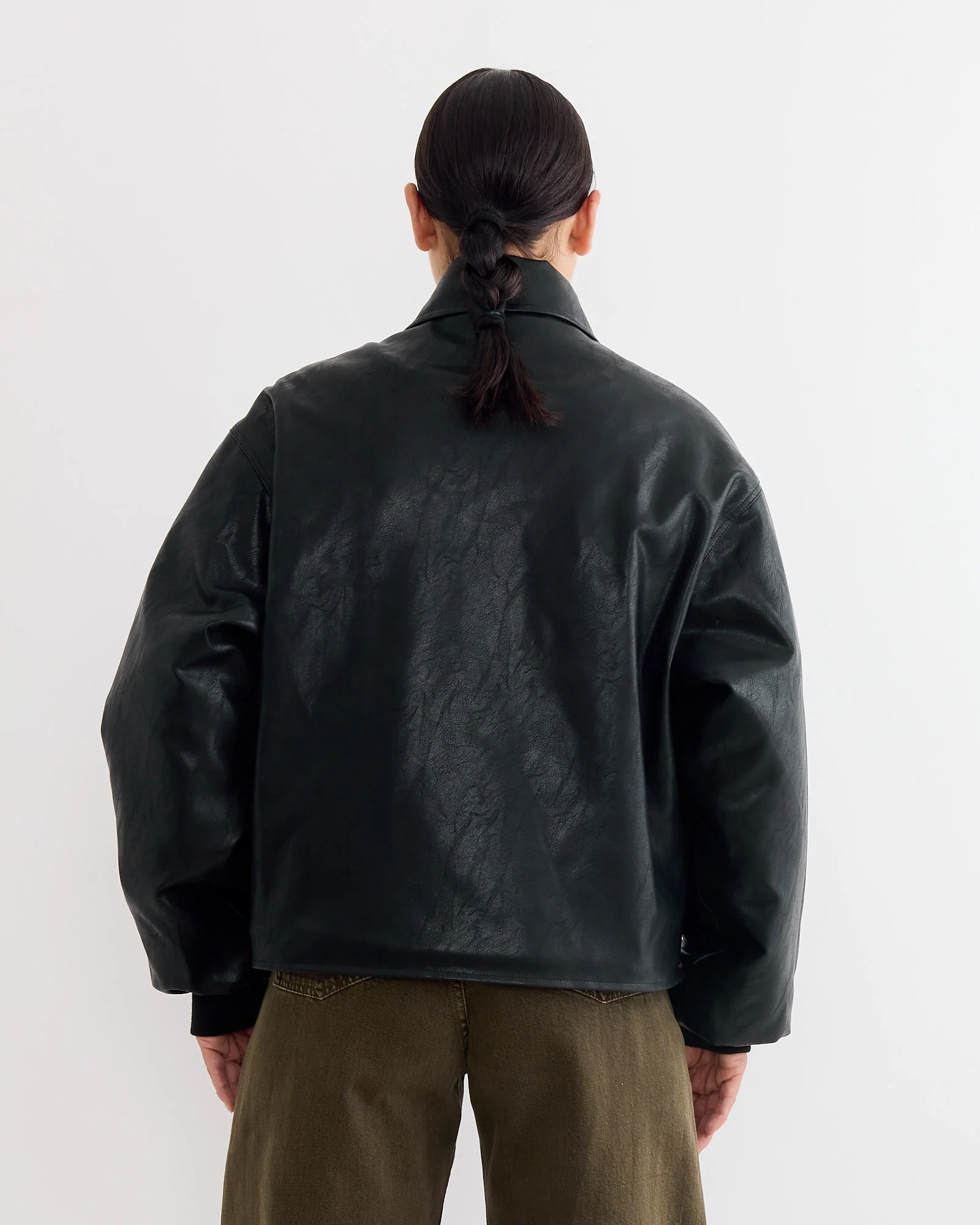 Faux Leather Bomber Jacket in Black - Image 2
