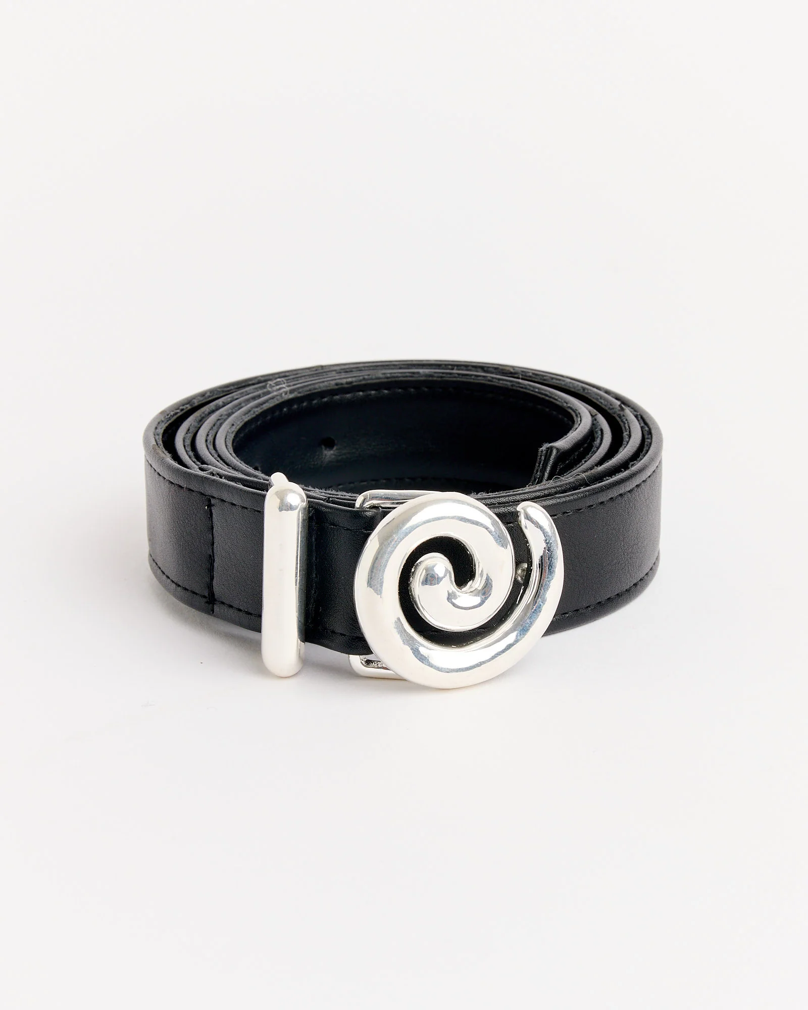 Faux Leather Spiral Buckle Belt in Silver
