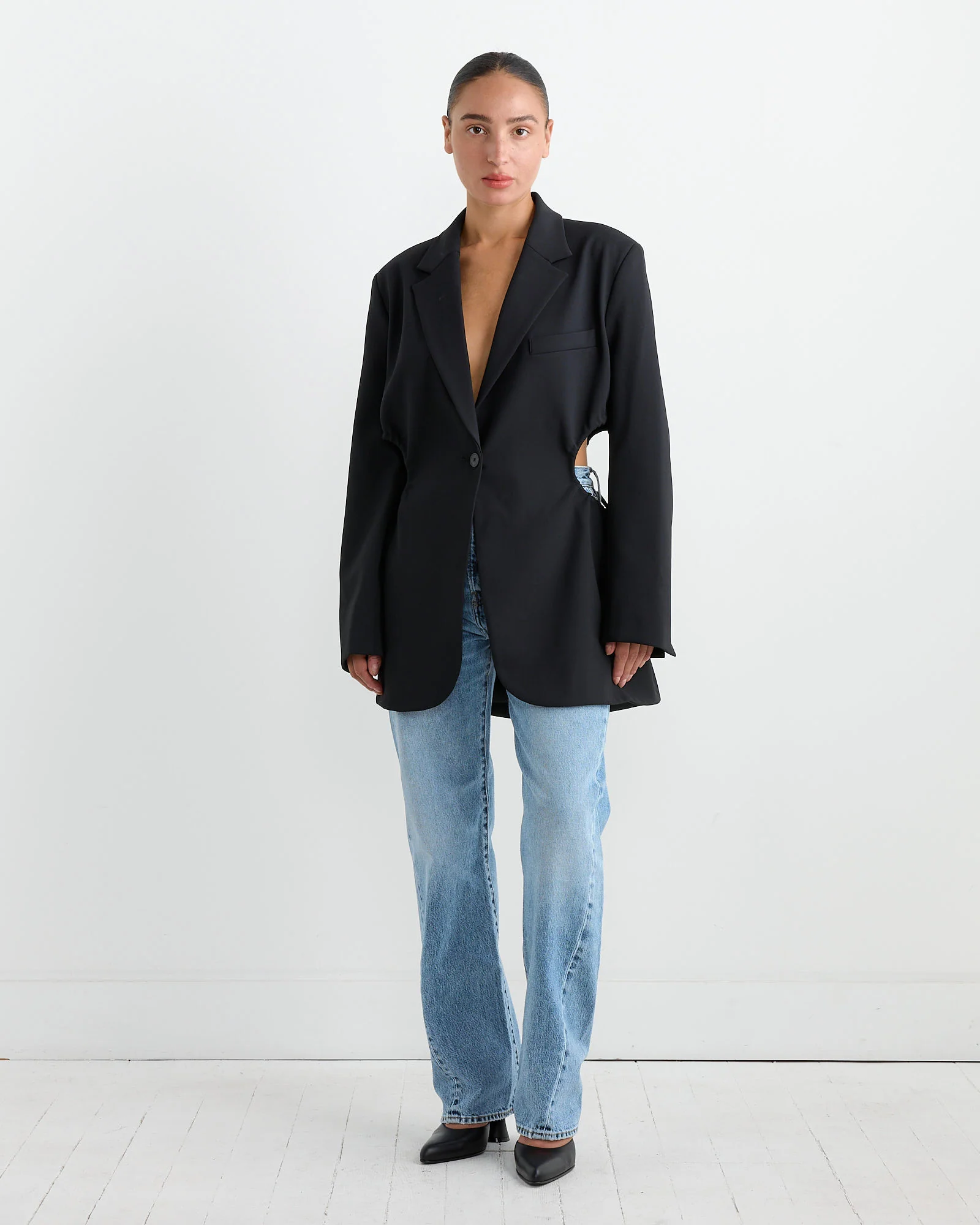 Gathered Cutout Blazer in Black - Image 2
