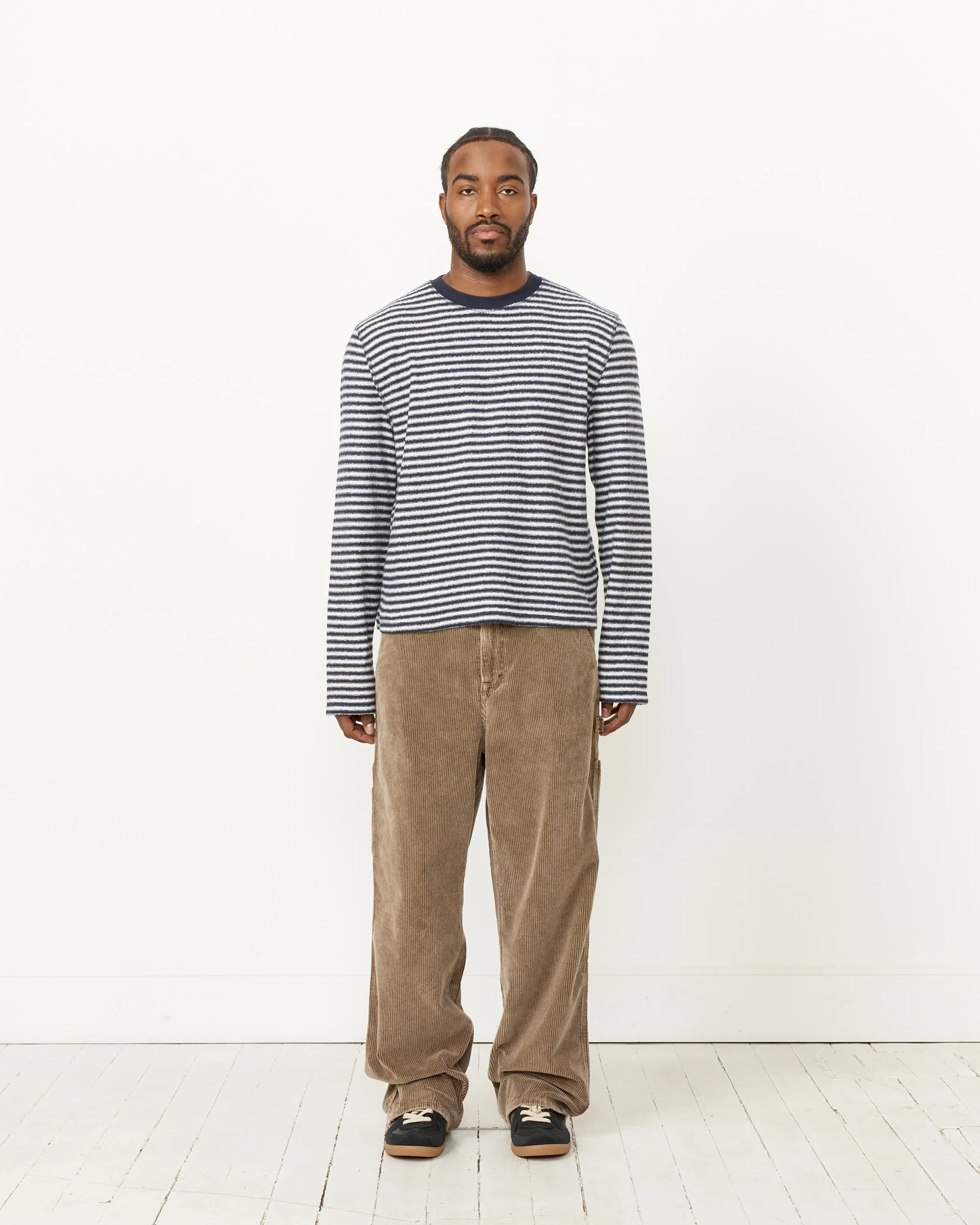 Artist Round Neck Knit in Malaga Stripe Brushed Cotton - Image 2