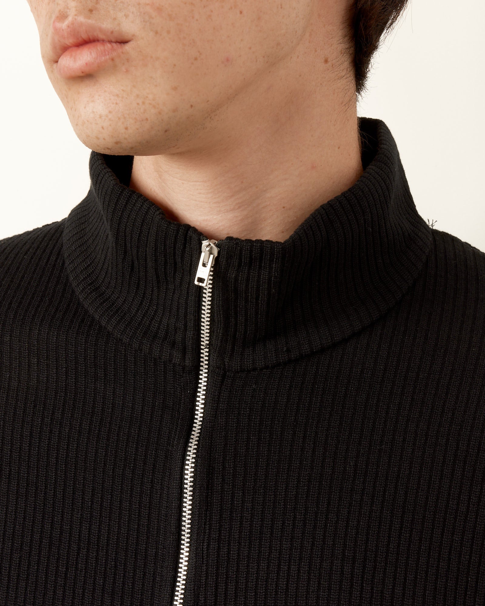 Shrunken Full Zip Polo in Black Rib - Image 4