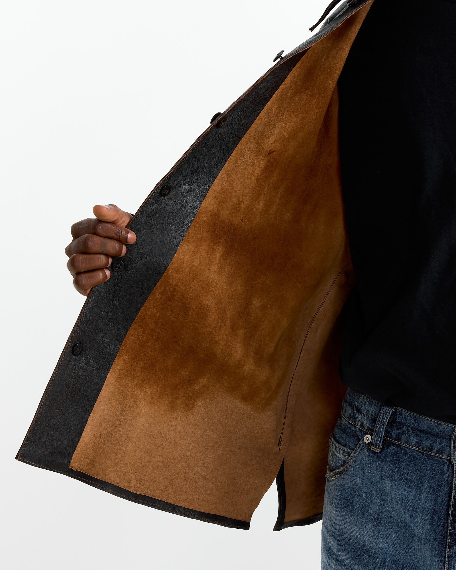Welding Lambskin Shirt in Worn Black - Image 4