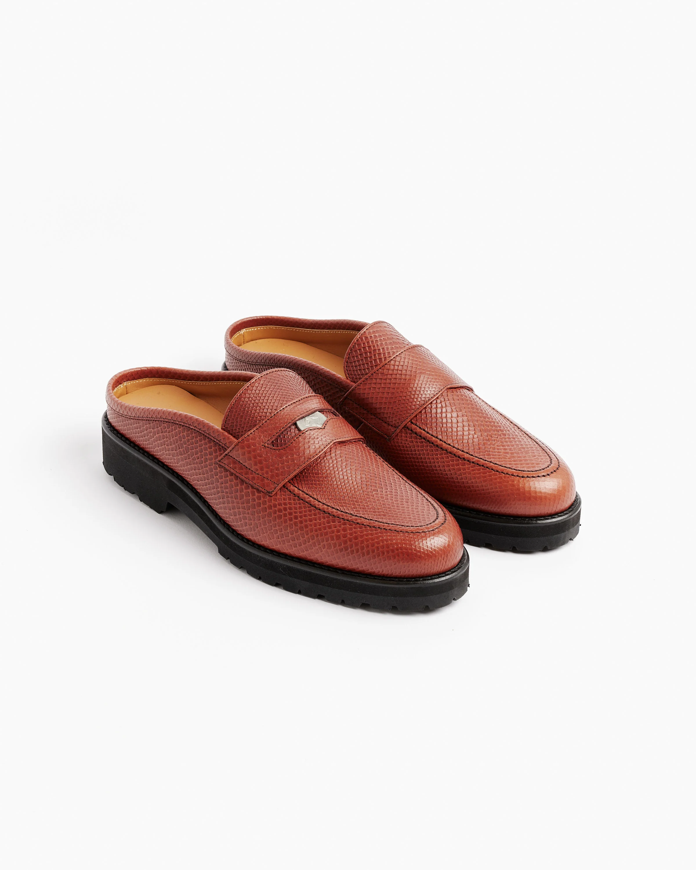 Coin Loafer Mule in Snake Brown - Image 3