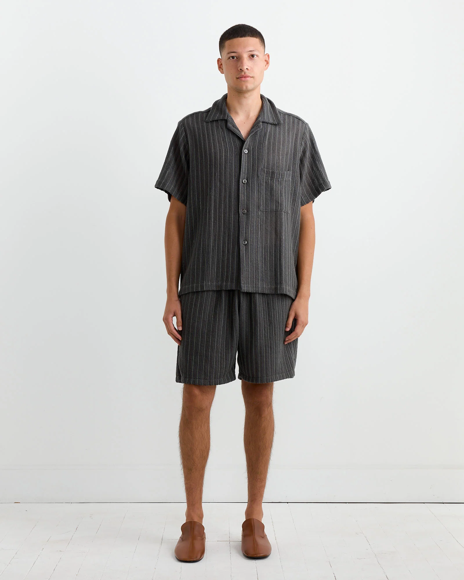 Acoustic Shirt in Cotton/Linen Mesh Olive - Image 2