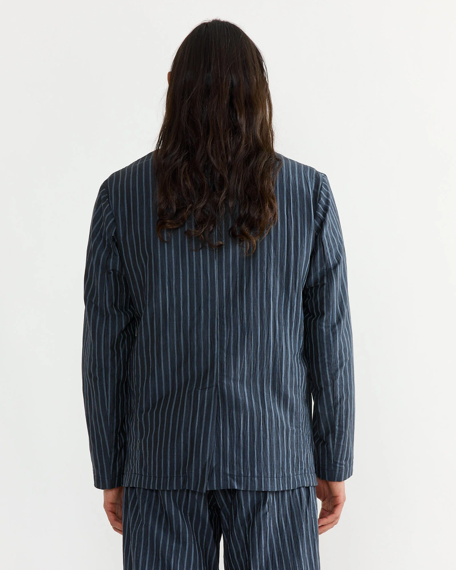 Blazer in Crinkle Stripe Navy - Image 4
