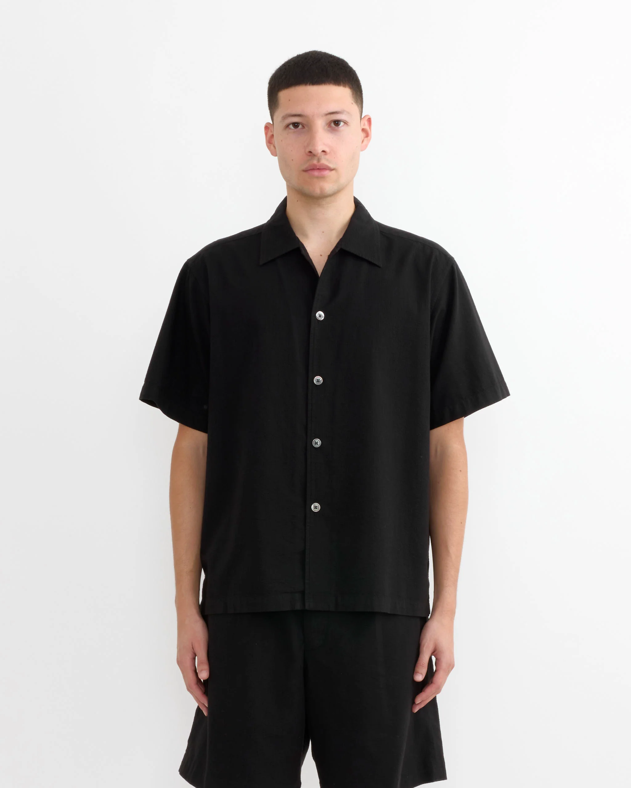 Cardiff Shirt in Japanese Seersucker Black