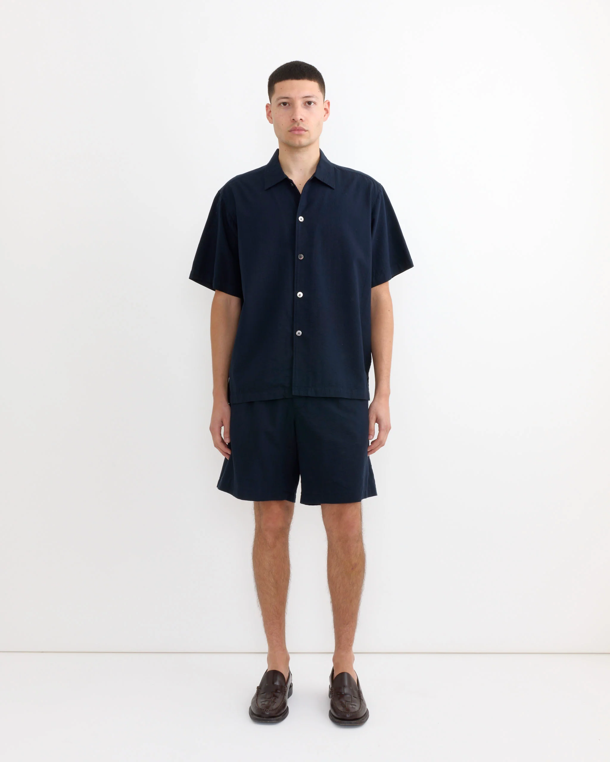 Cardiff Shirt in Japanese Seersucker Navy - Image 2