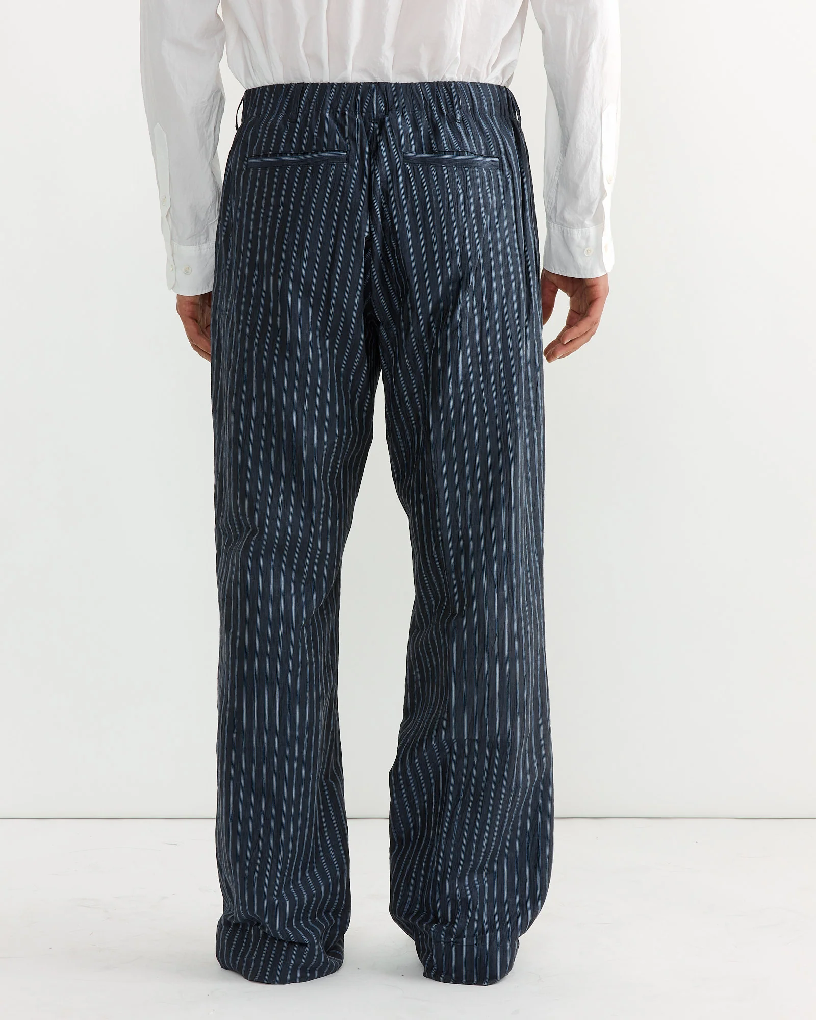 Drape Trouser in Crinkle Stripe Navy - Image 3