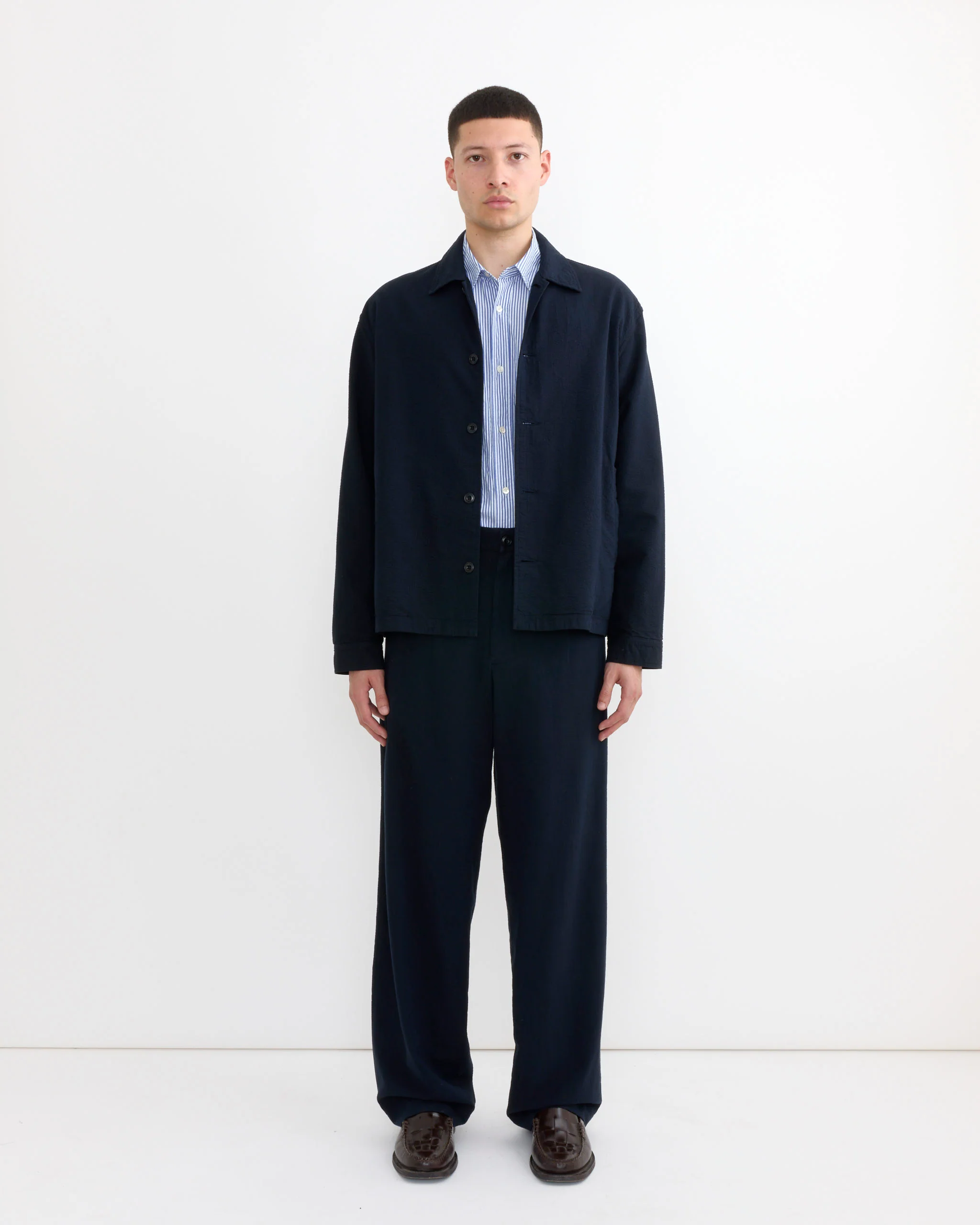 Lakeside Trouser in Japanese Seersucker Navy - Image 2