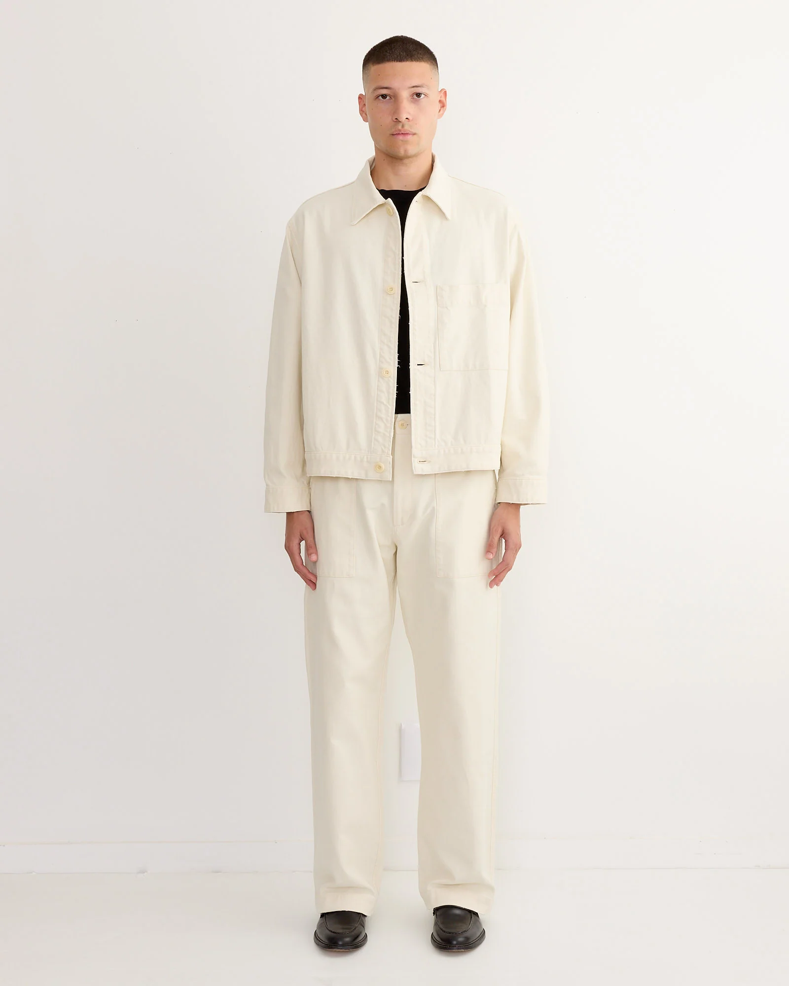 Lang Jacket in French Cotton Twill Cream - Image 2