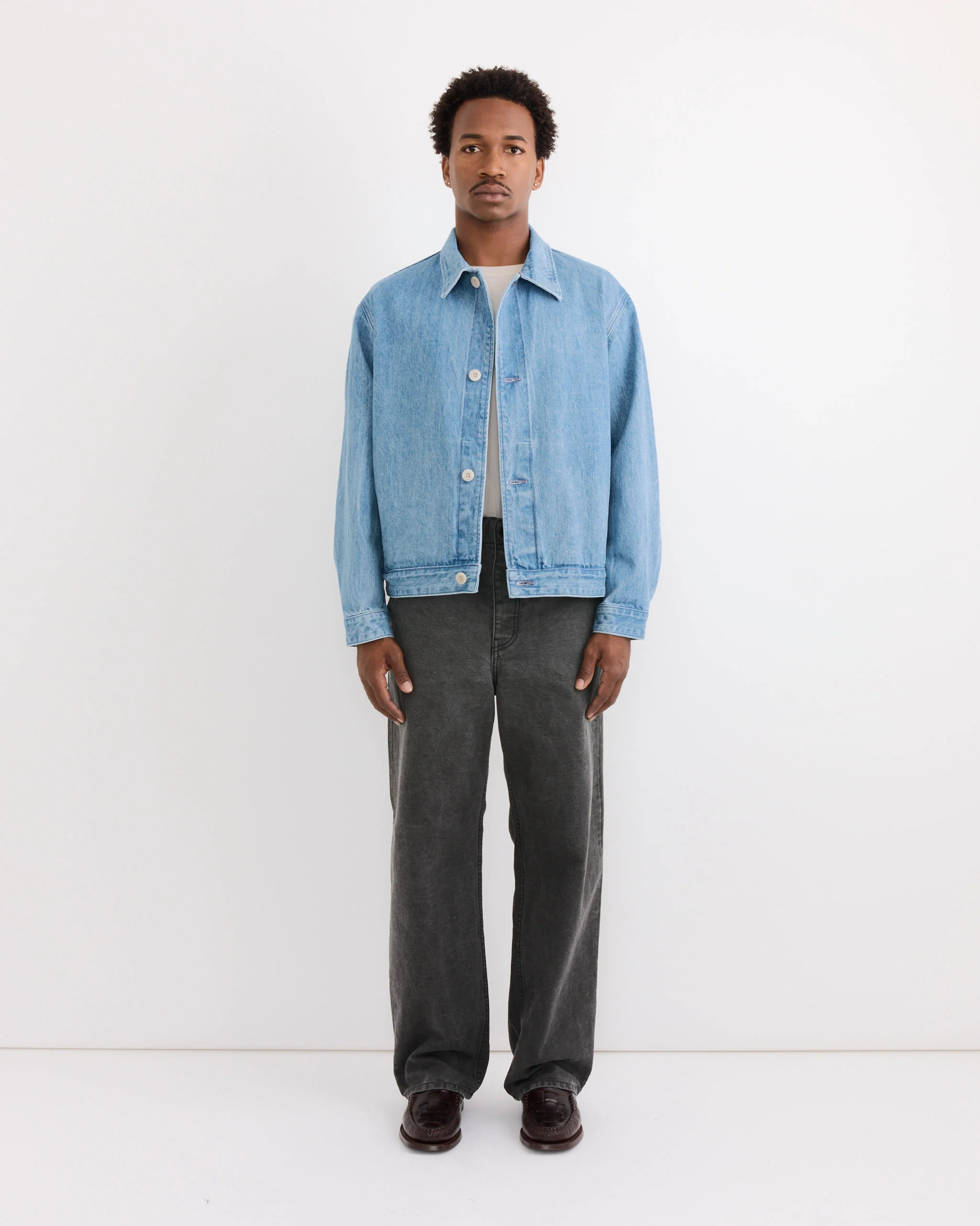 Officer Trouser in Washed Pigment Dyed Cotton Grey - Image 3