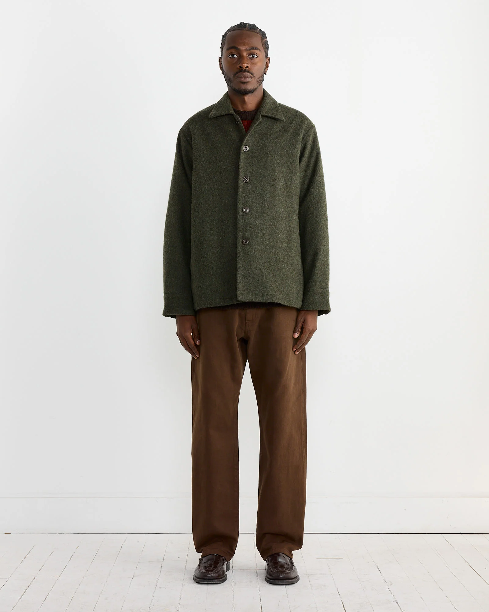 Porto Shirt Jacket in Felted Wool Olive - Image 2