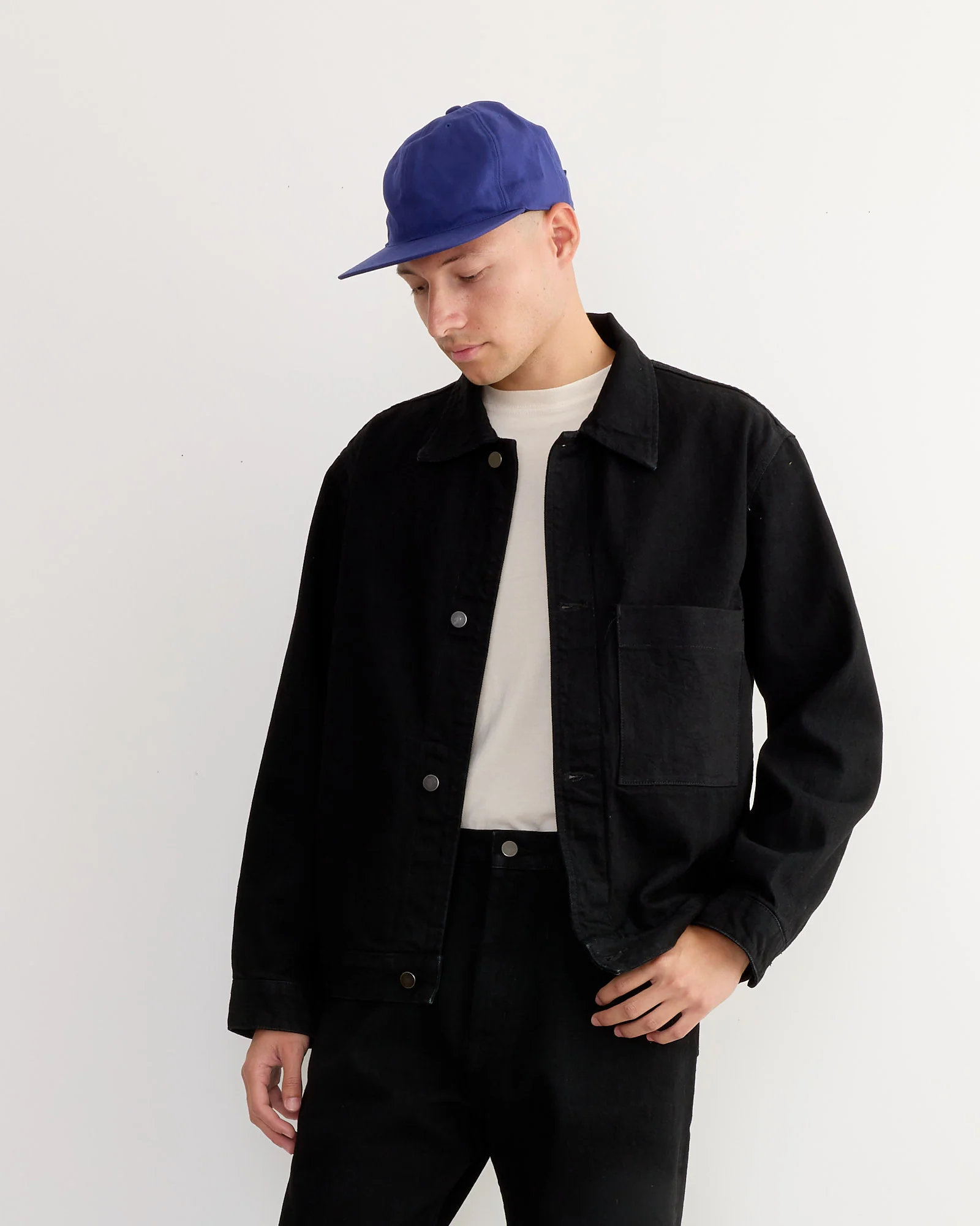 Velcro Back Cap in French Cotton Twill Blue - Image 2