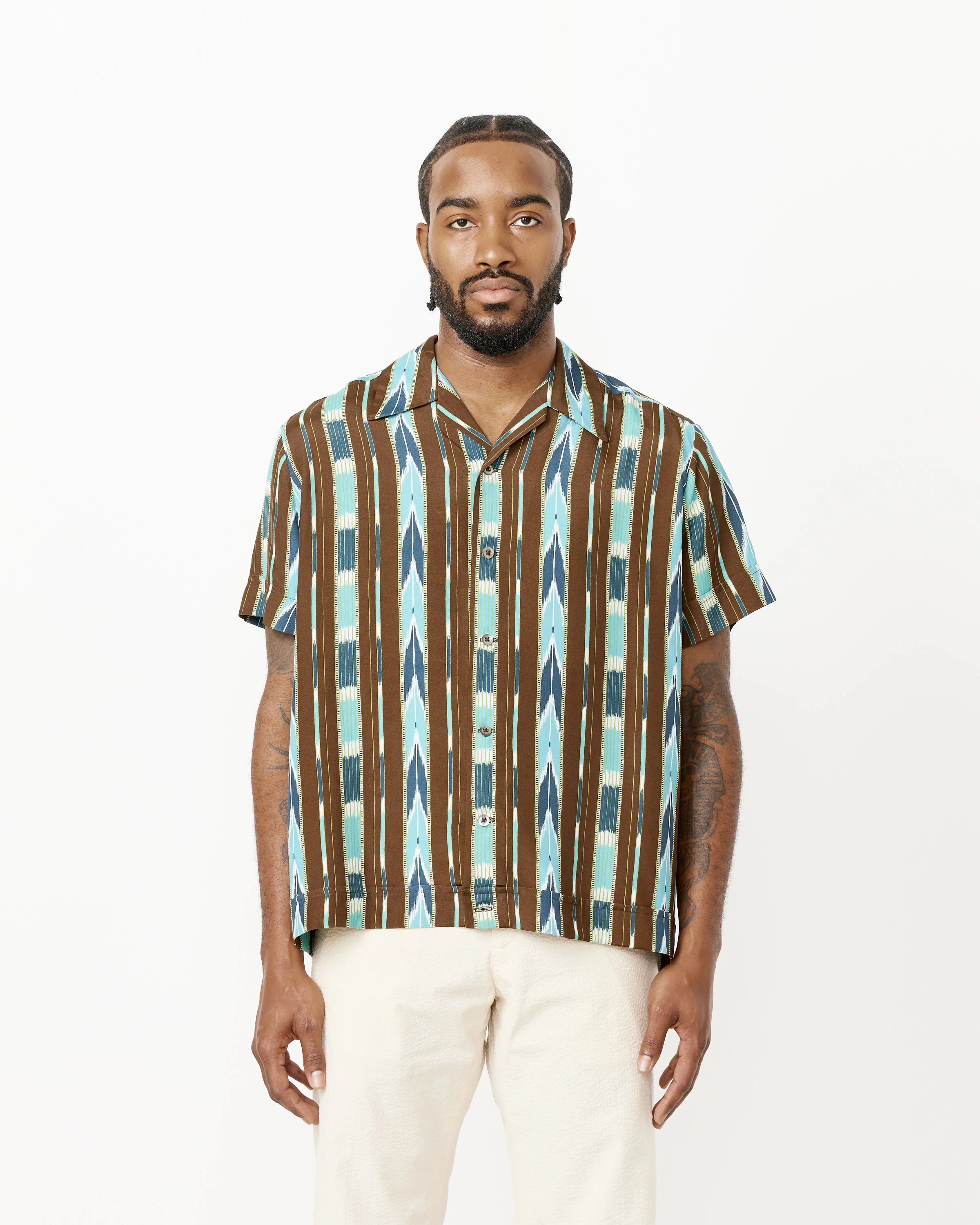 Rayon Beaded Stripe Zach Short Sleeve Shirt