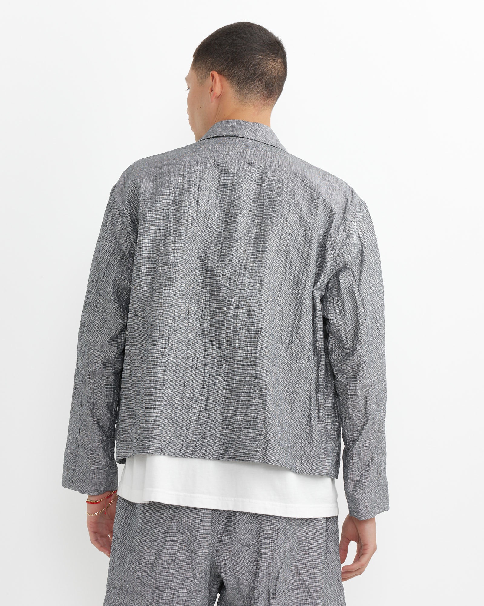 Zip Jacket Crinkle Check in Black/White - Image 10