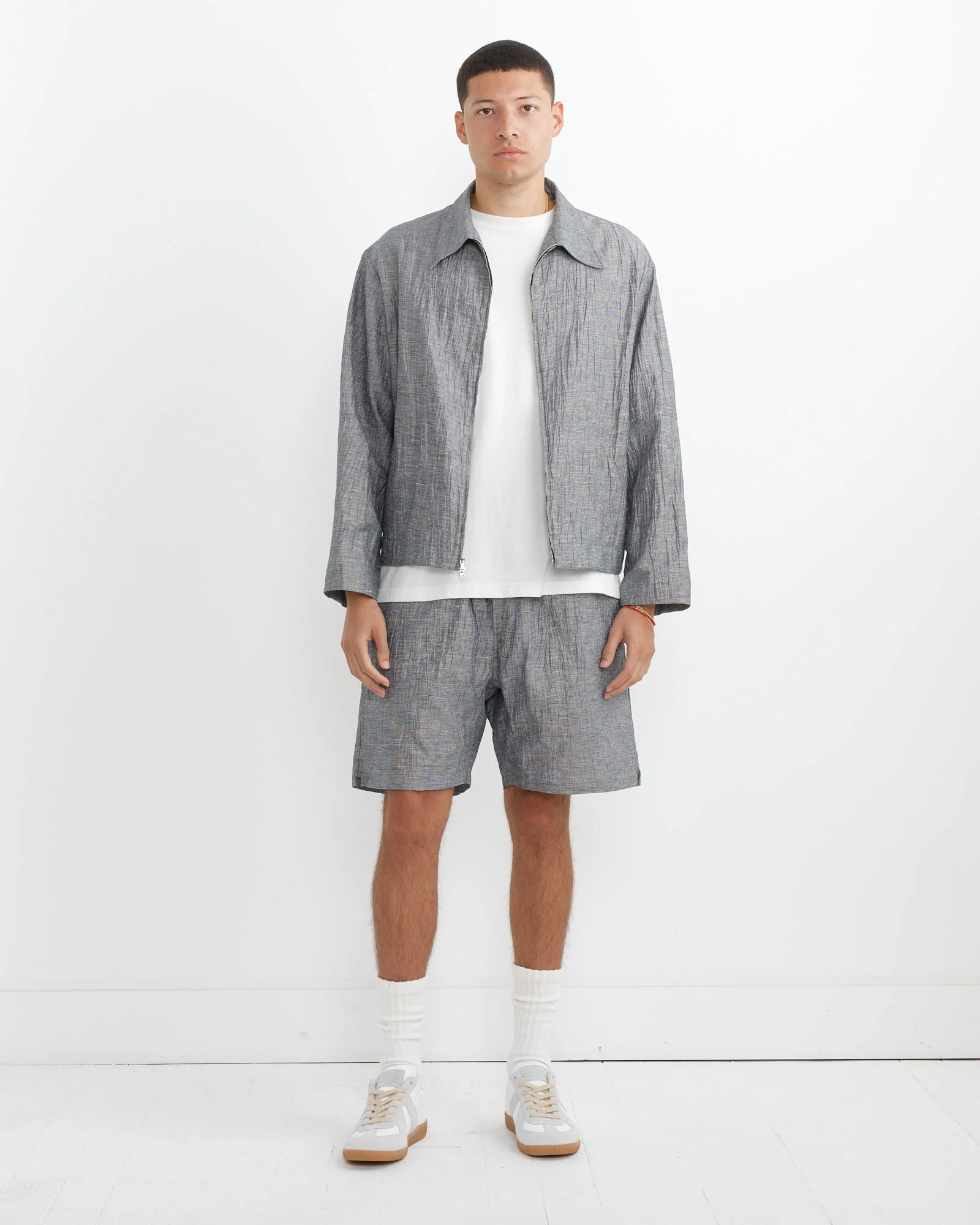 Zip Jacket Crinkle Check in Black/White - Image 7