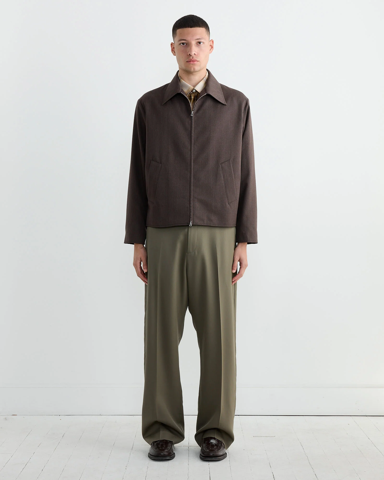 Zip Jacket Wool Gabardine in Brown Mélange - Image 3