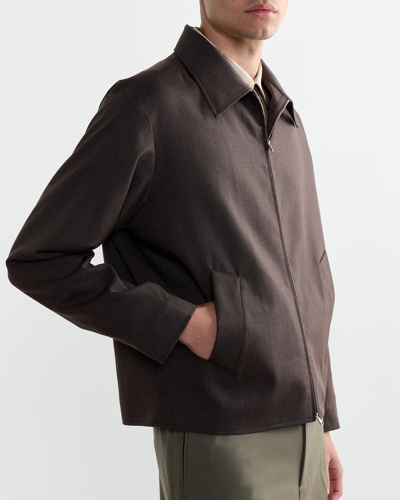 Zip Jacket Wool Gabardine in Brown Mélange - Image 4
