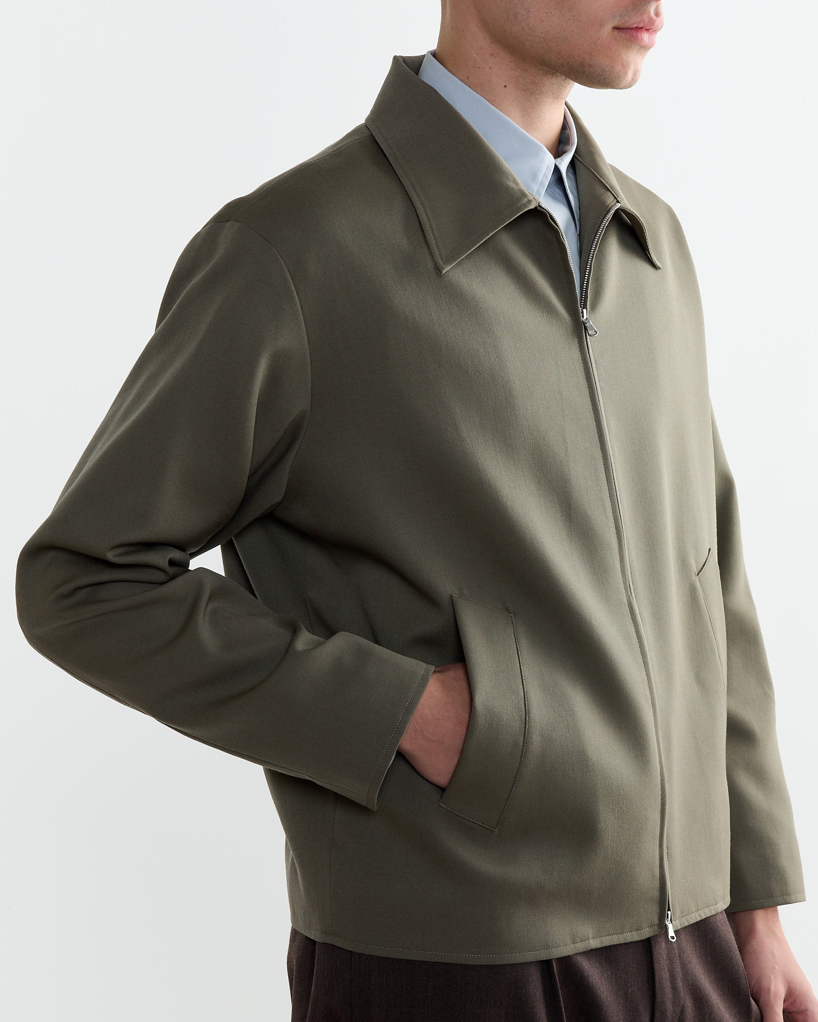 Zip Jacket Wool Gabardine in Sage - Image 3