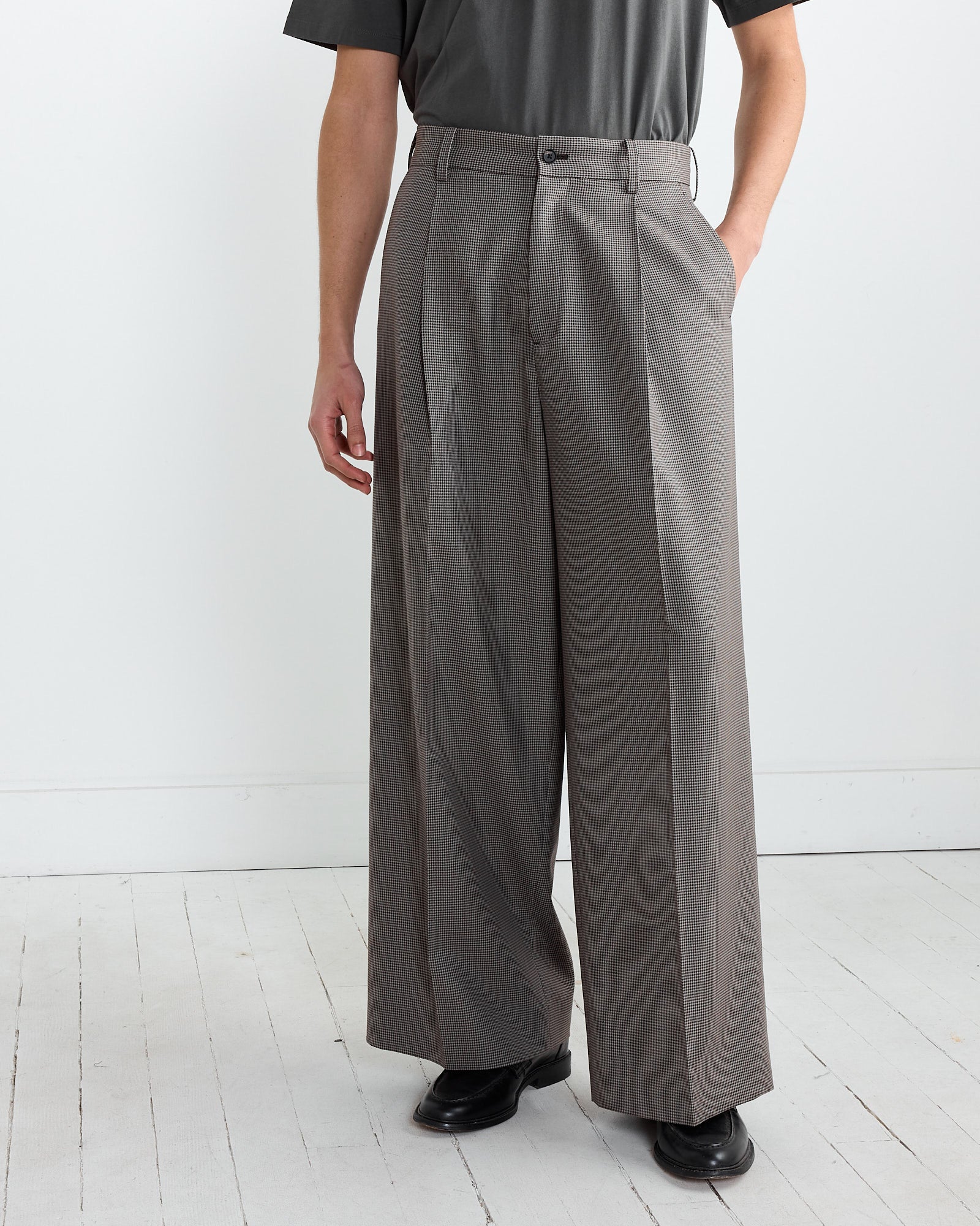 Double Weave Extra Wide Trousers in Houndstooth - Image 2