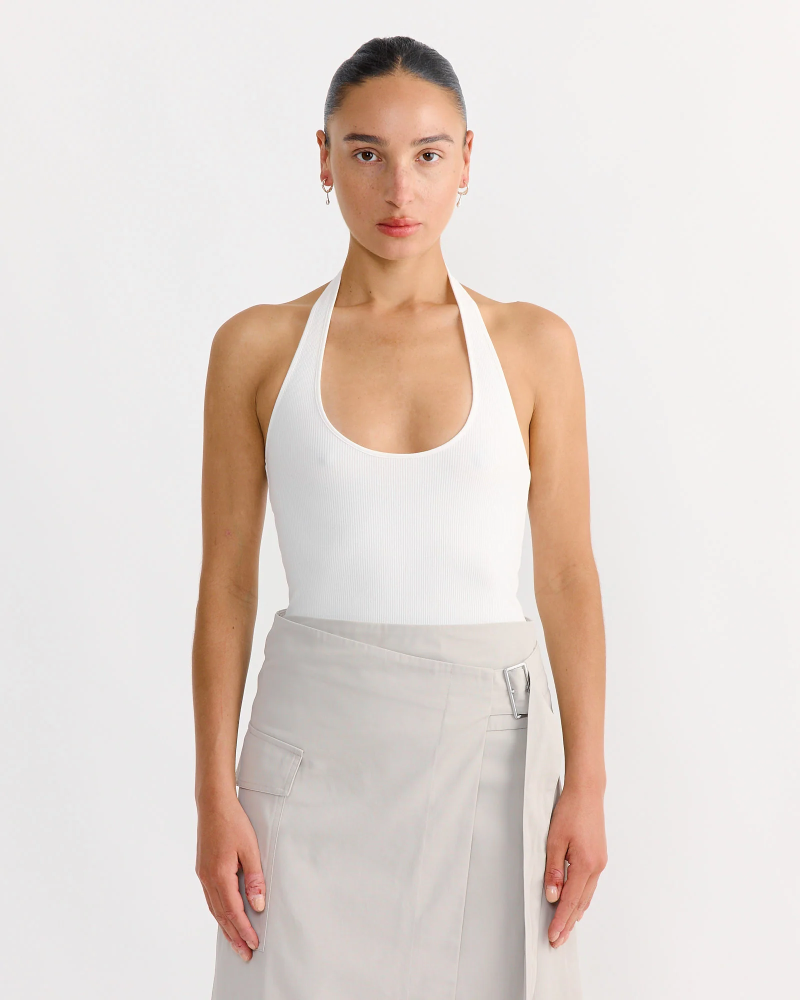 Rib Halter Top in White