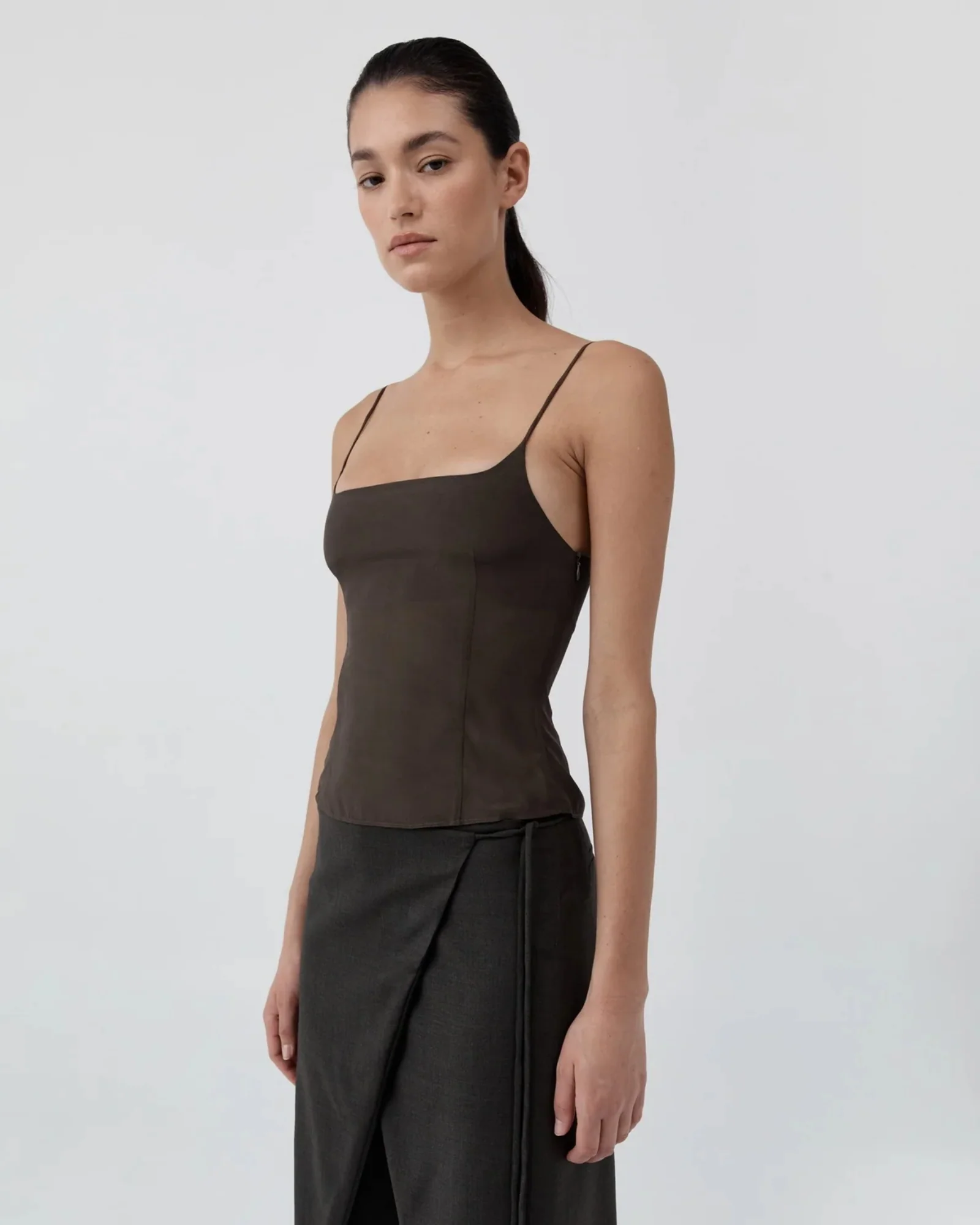 Stretch Silk Cami Top in Cedar - Image 2