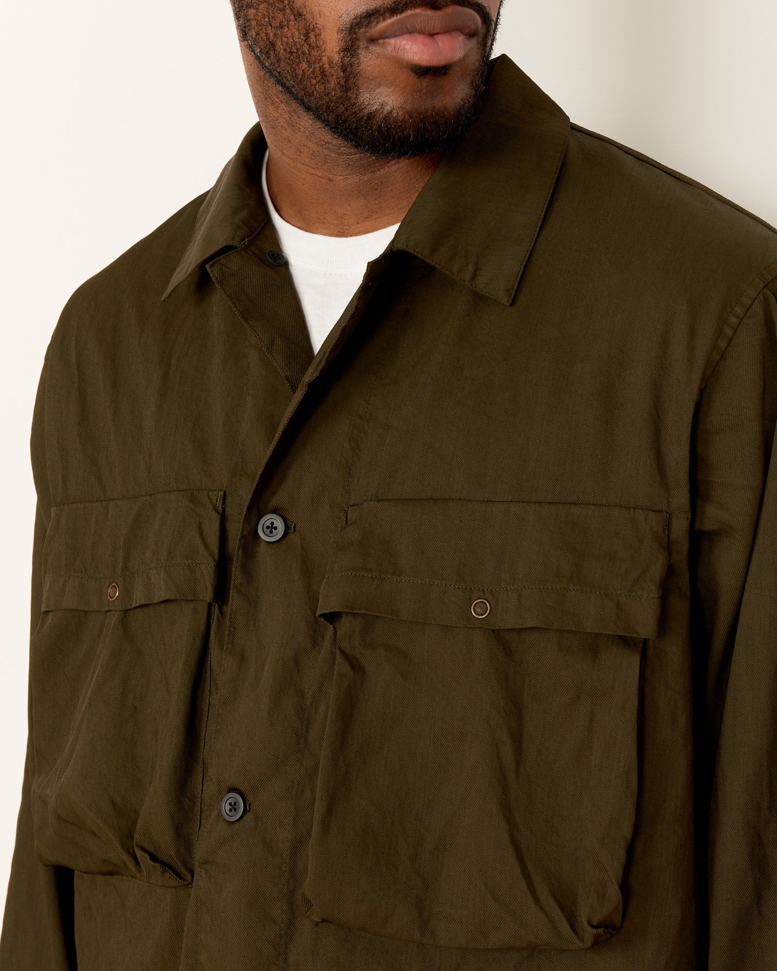Garment Dye Shirt Jacket in Dark Olive - Image 3