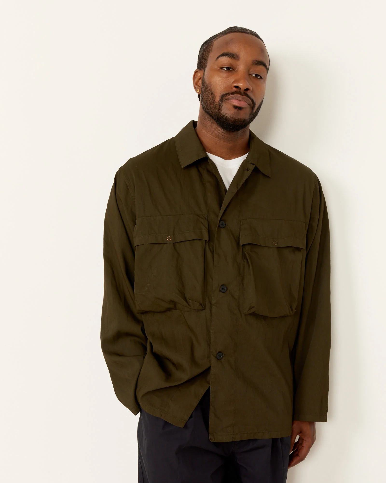 Garment Dye Shirt Jacket in Dark Olive - Image 4