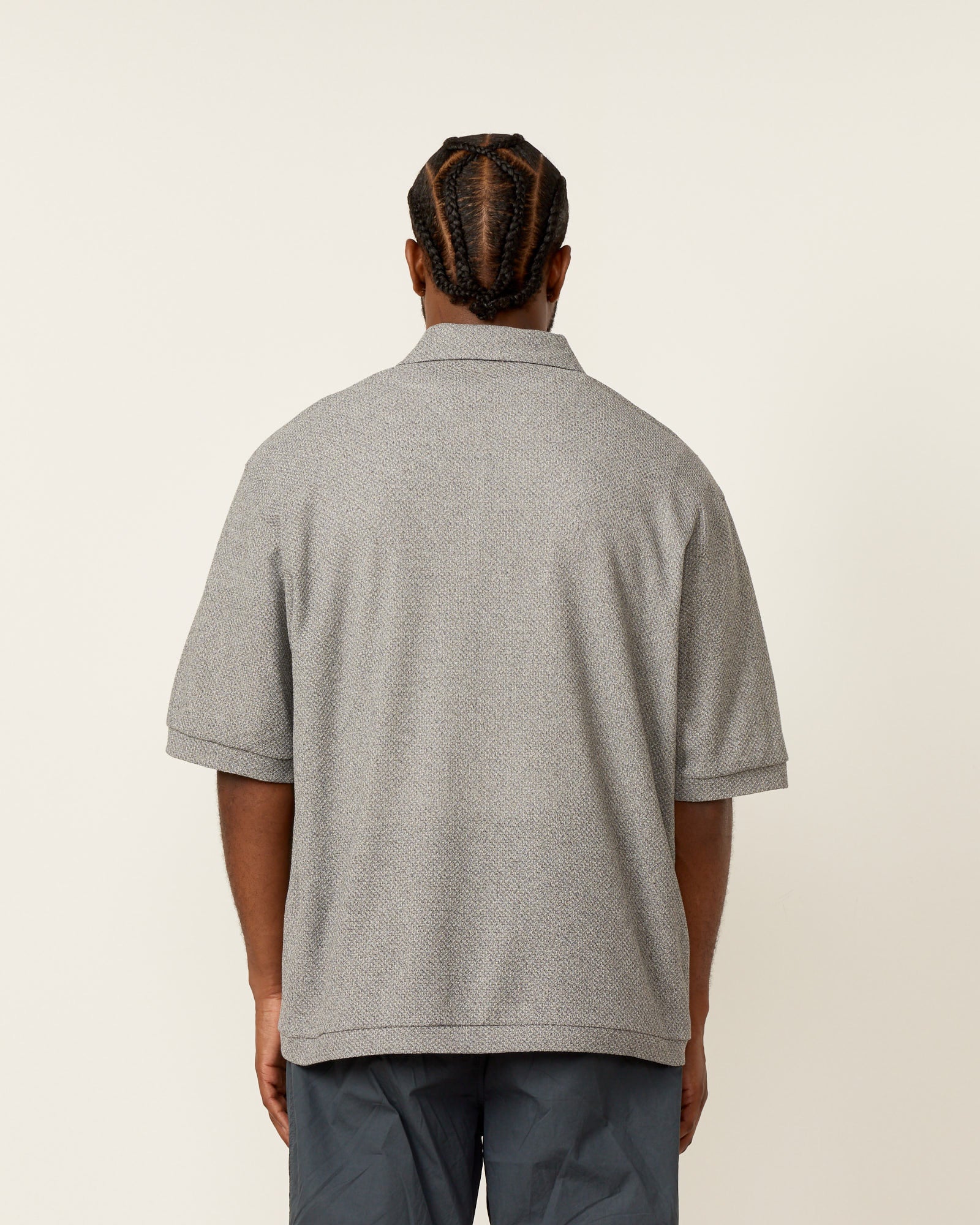 Moss Stitch Polo Shirt in Melange Grey - Image 5