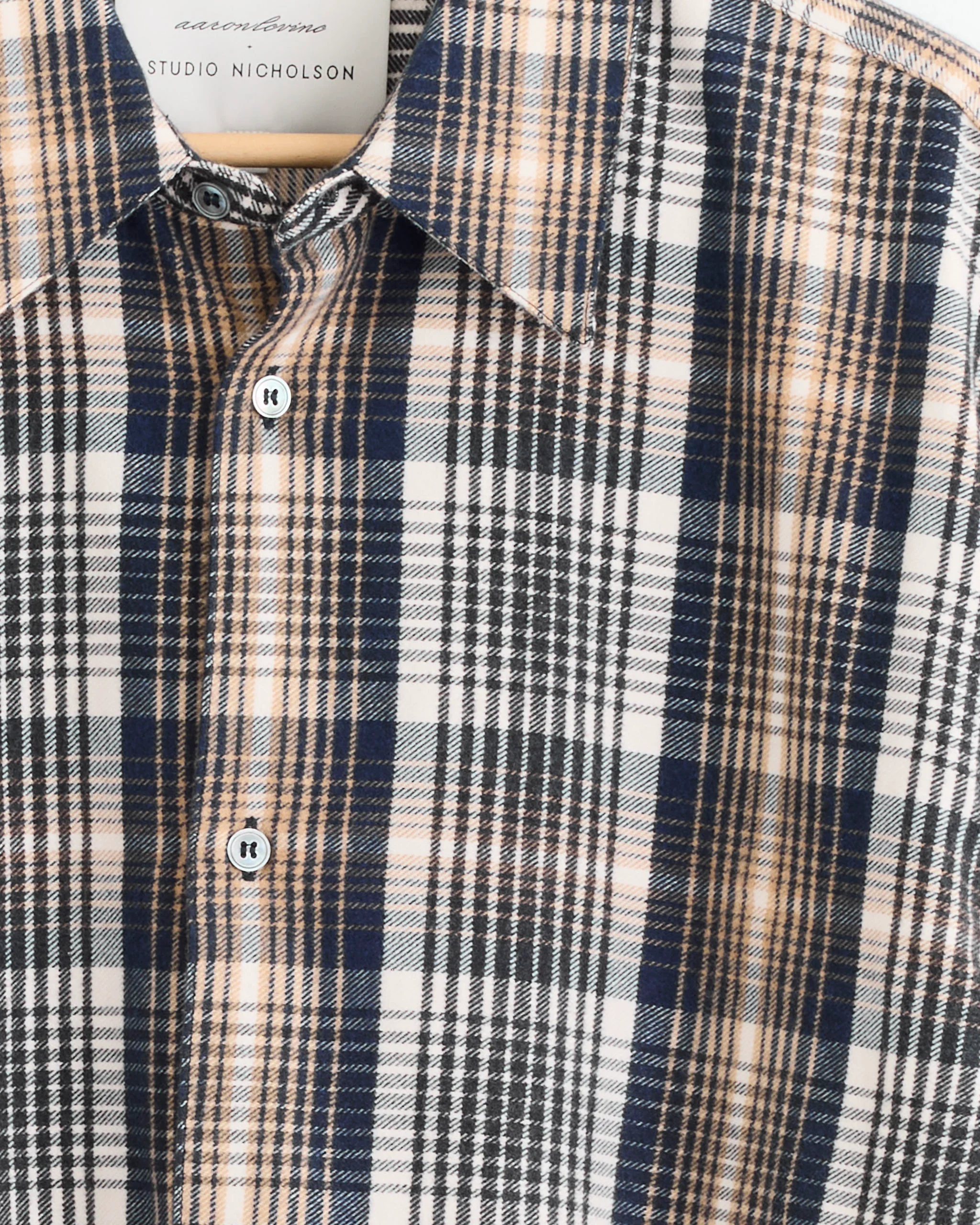 Studio Nicholson x Aaron Levine View Shirt in Navy/Oatmeal - Image 2
