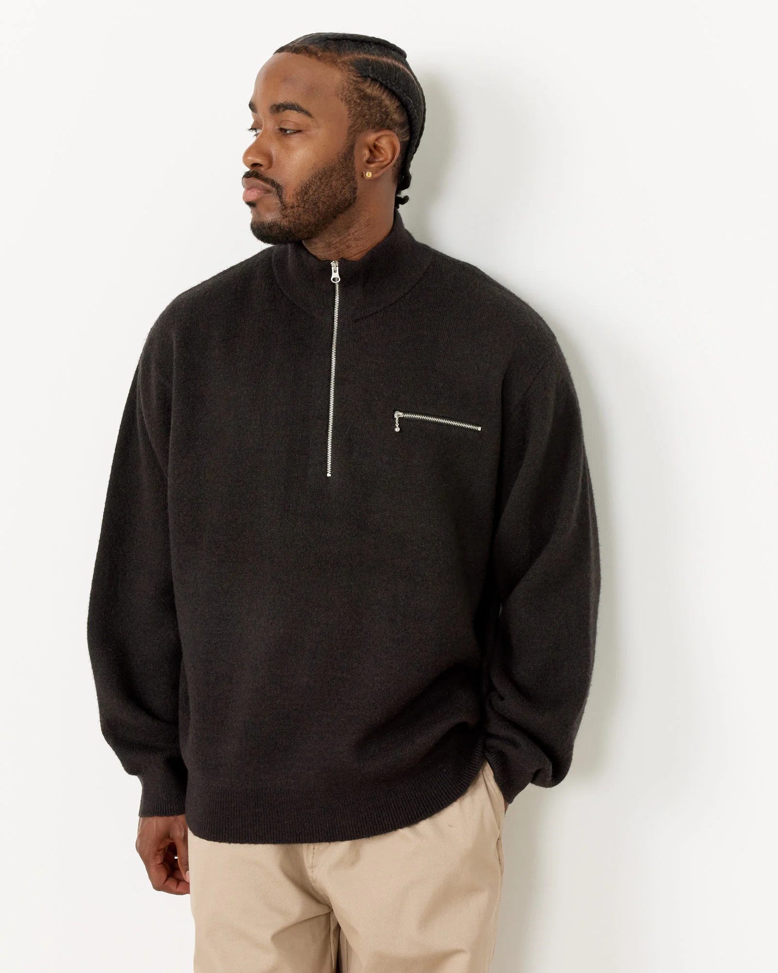 Half Zip Mock Neck Sweater in Black - Image 3