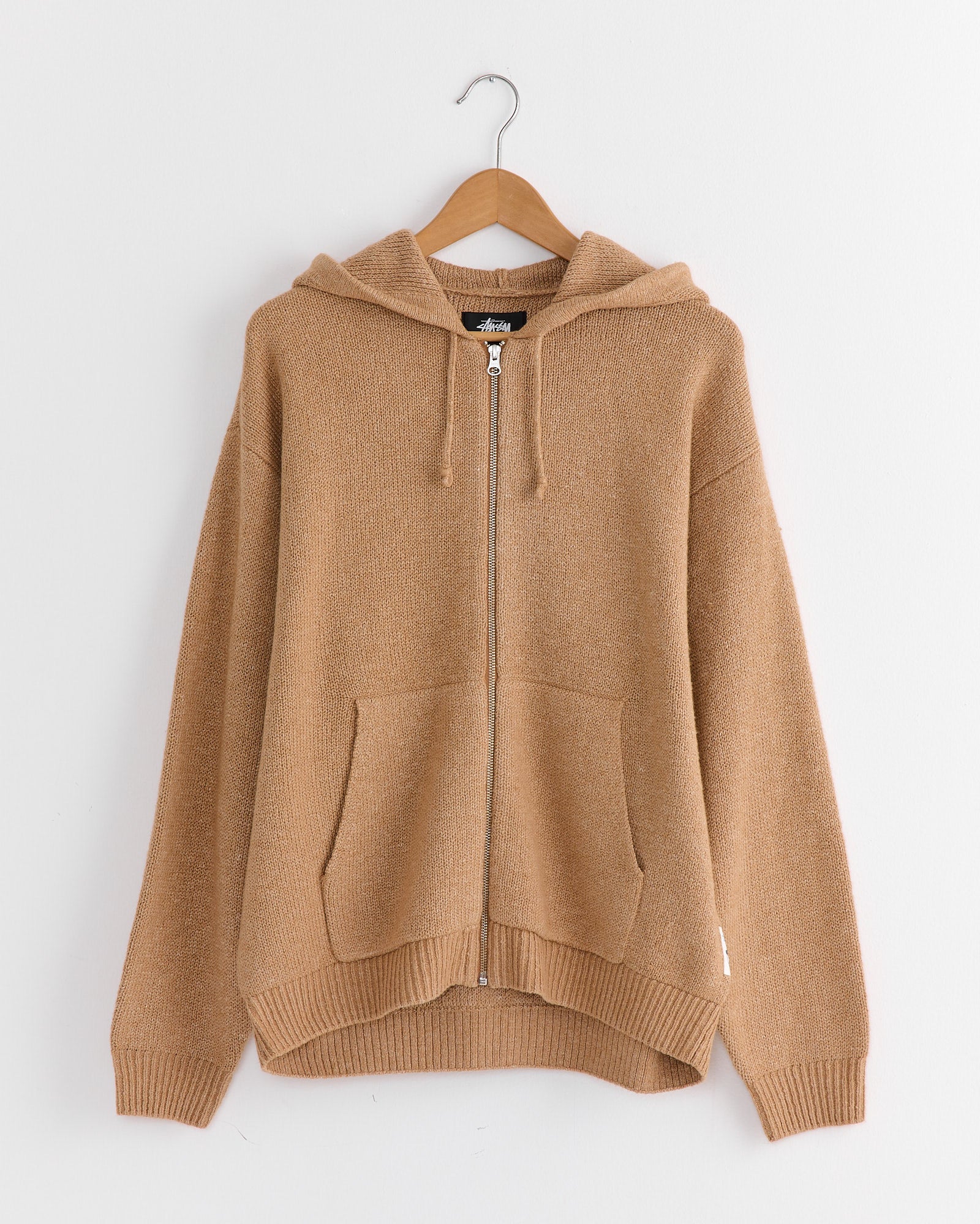 Zip Up Hooded Sweater in Camel