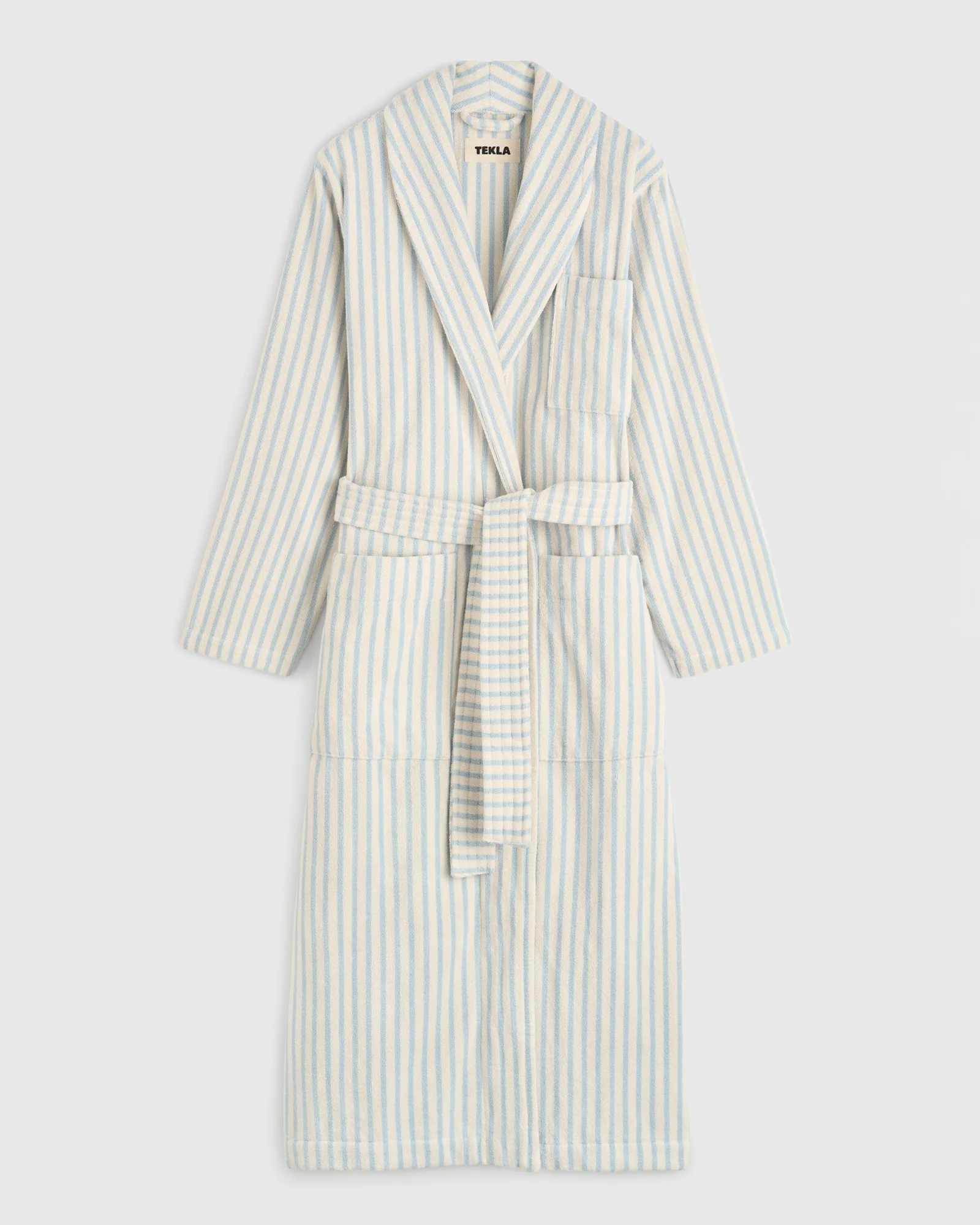 Classic Bathrobe in Soft Blue Stripes