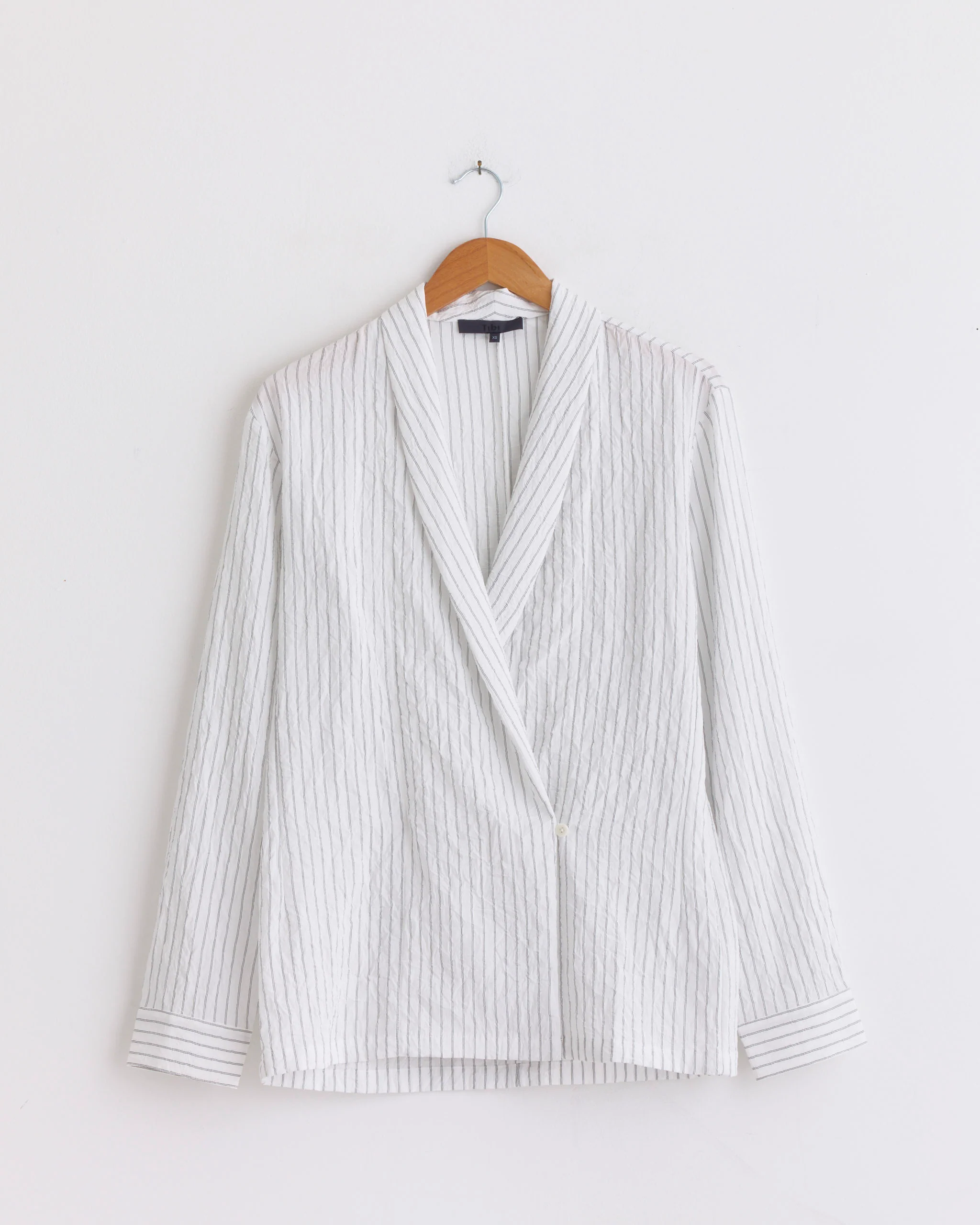 Crinkle Stripe Shawl Collar Jacket in Ivory Multi