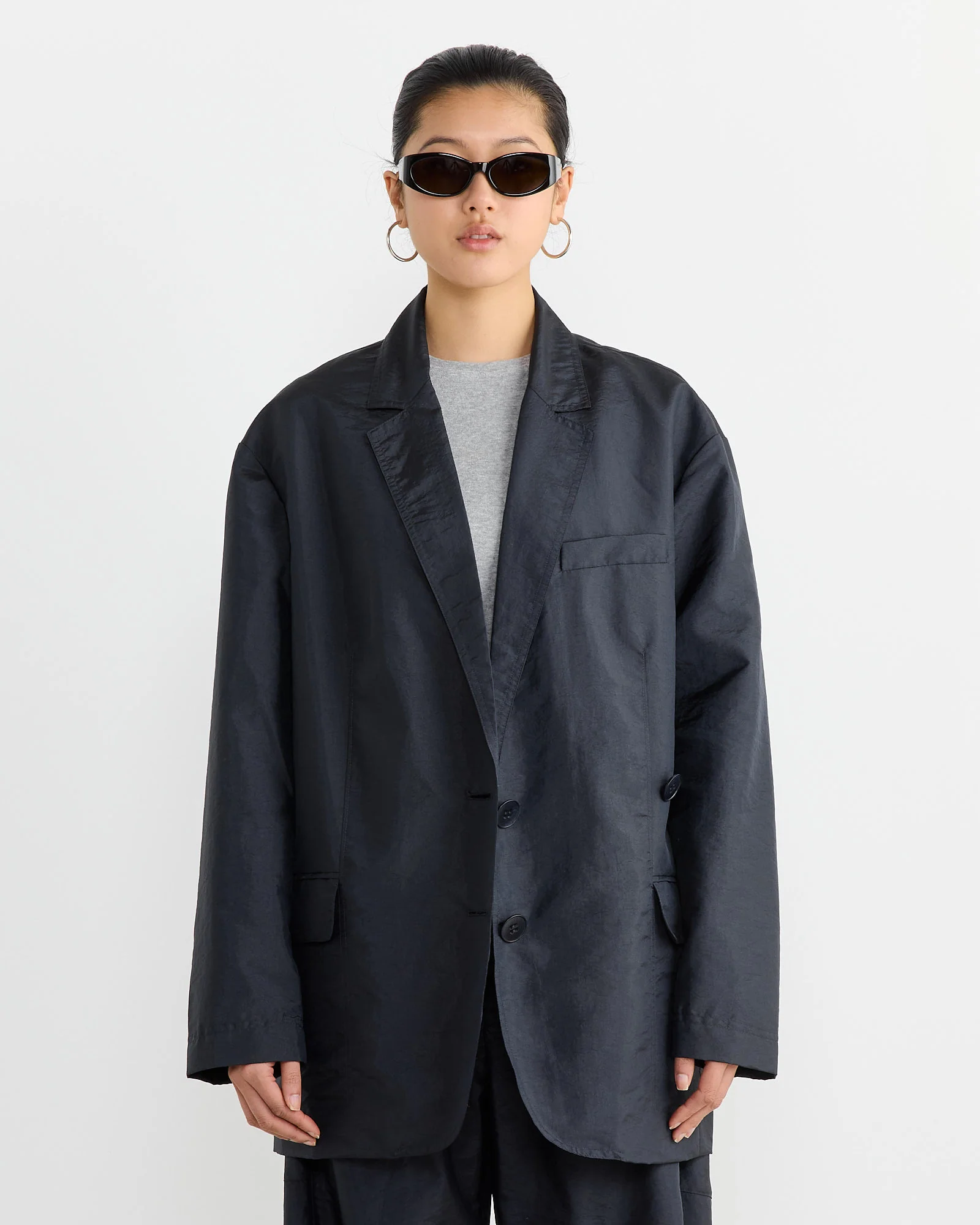 Crispy Nylon Liam Blazer in Navy