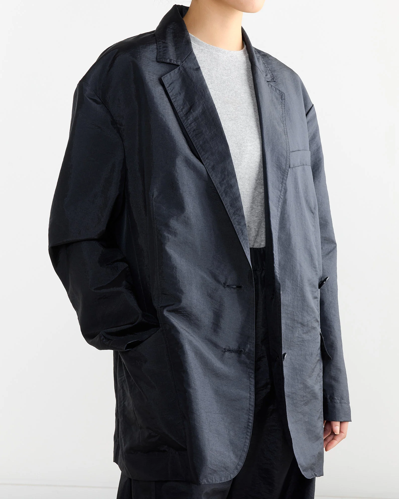 Crispy Nylon Liam Blazer in Navy - Image 4