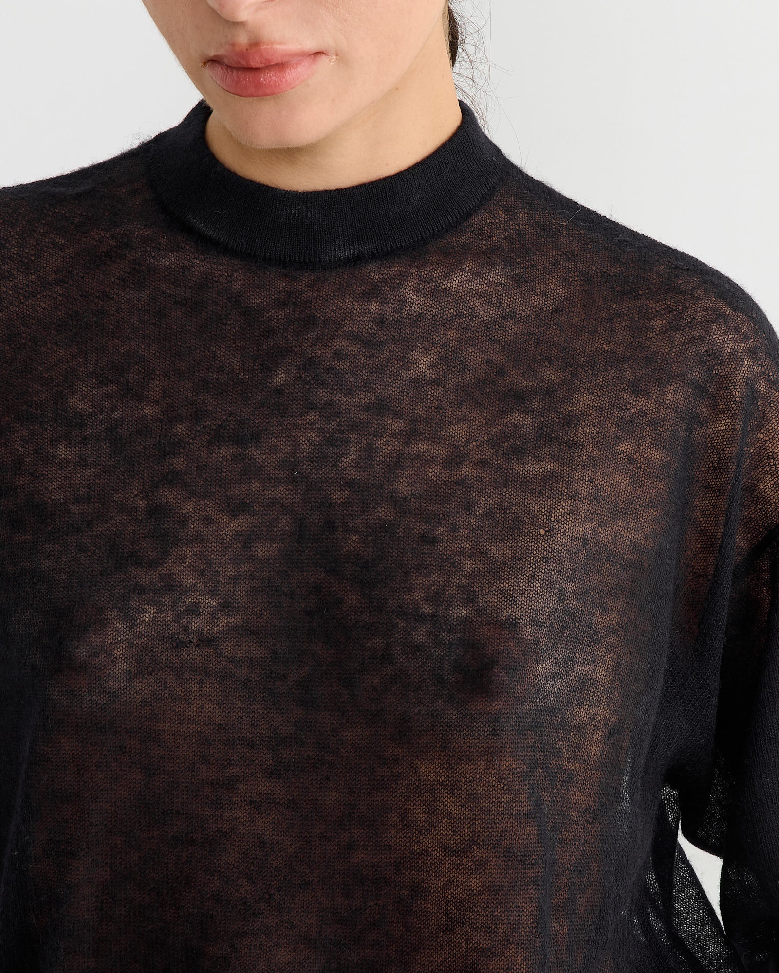 Sheer Sweater Crewneck Easy Pullover in Dark Navy - Image 3