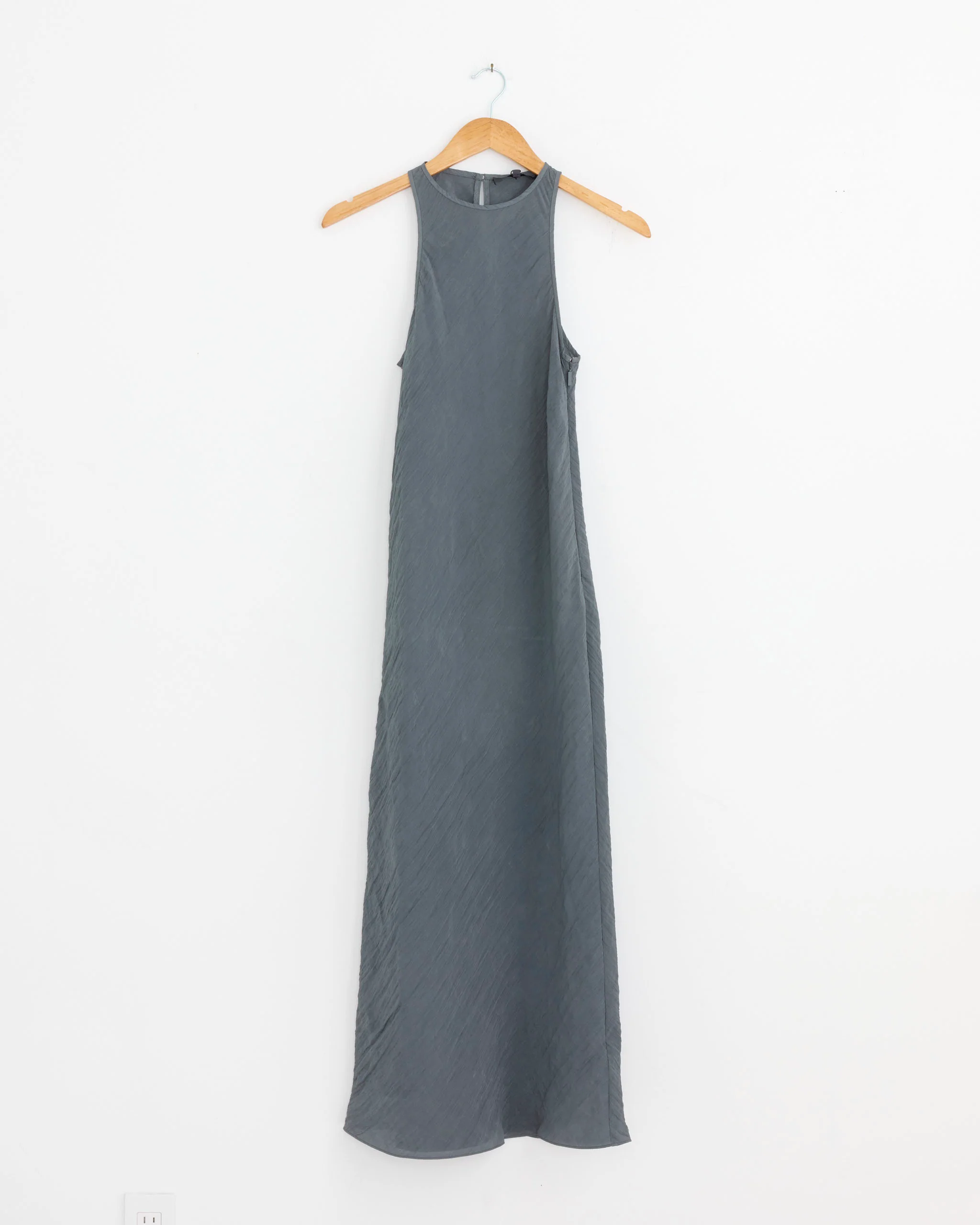 The Crinkle Slip Midi Bias Dress in Dark Grey