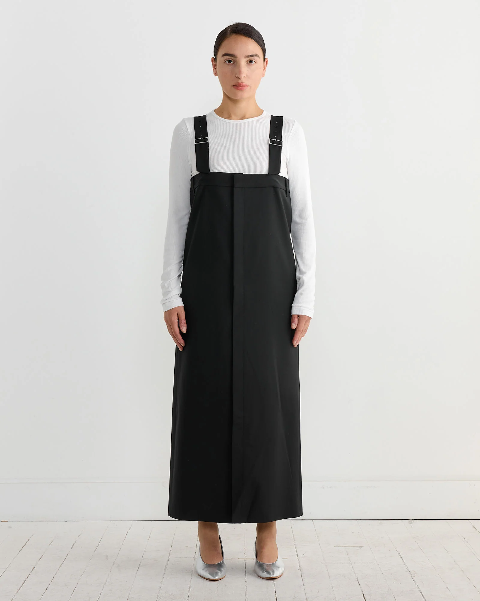 Tropical Wool Convertible Overall Skirt in Black