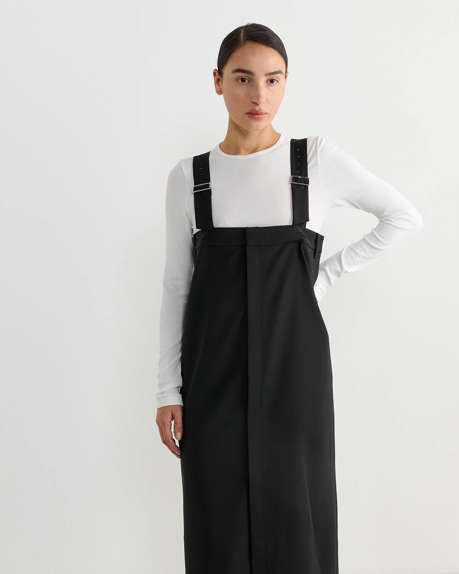 Tropical Wool Convertible Overall Skirt in Black - Image 3