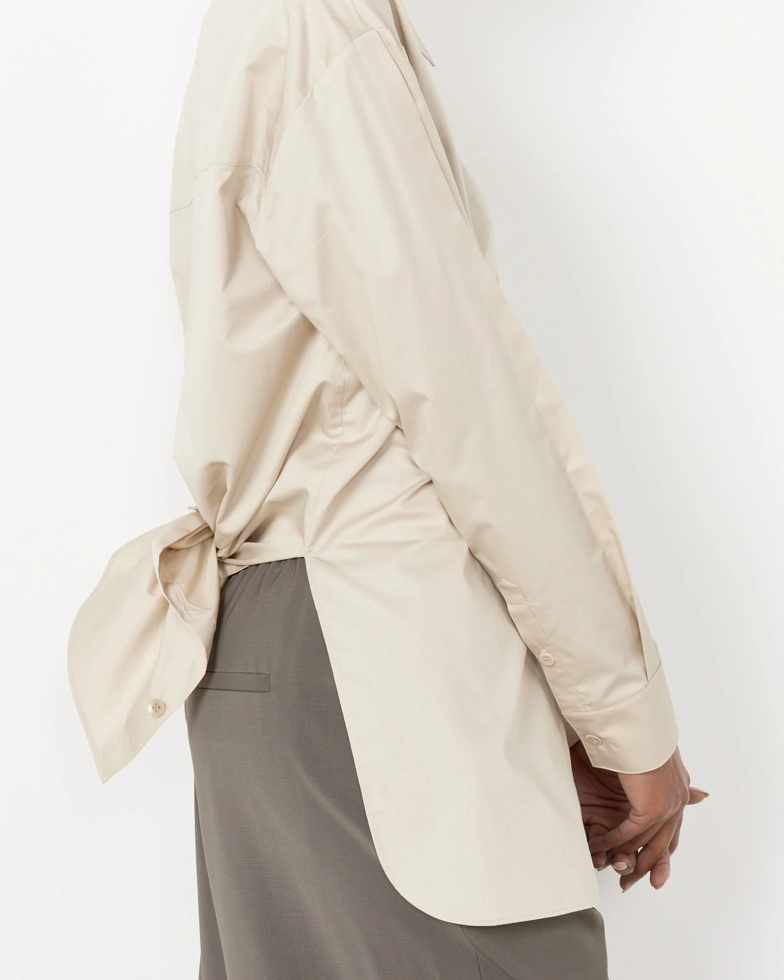 Tucked Sleeve Shirt in Light Stone - Image 2
