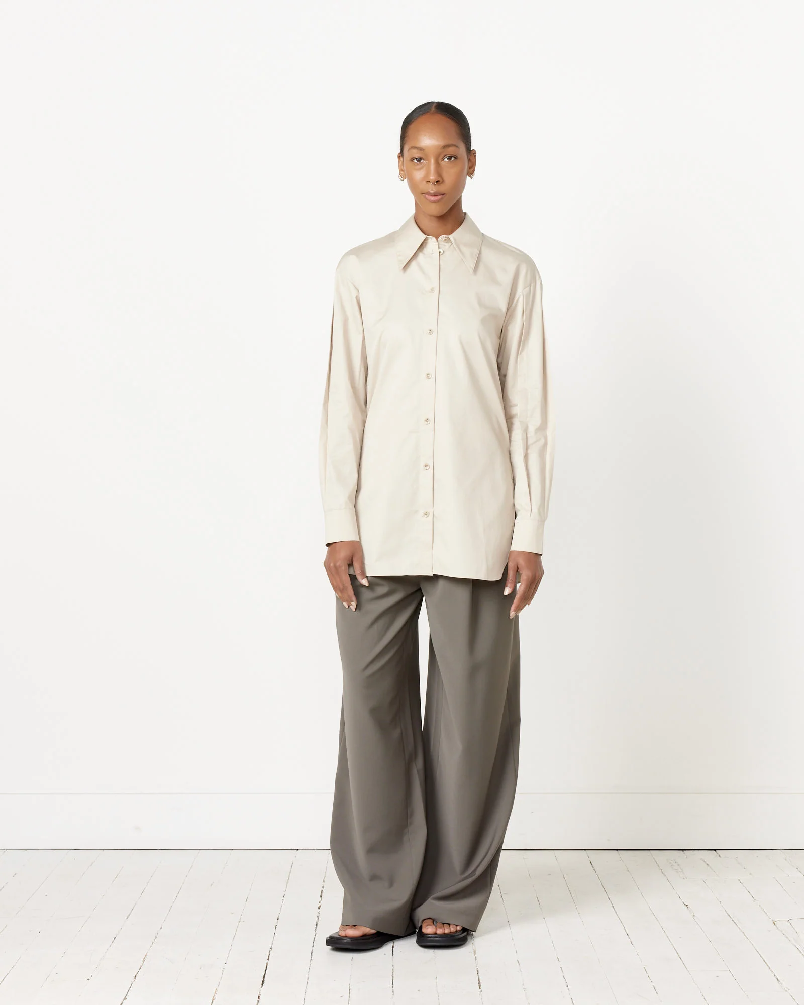 Tucked Sleeve Shirt in Light Stone - Image 3