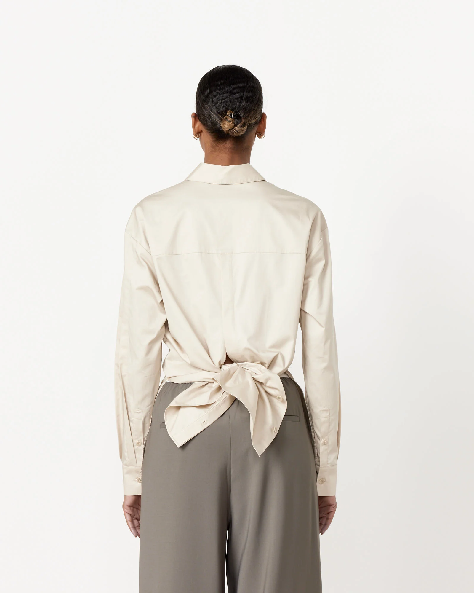 Tucked Sleeve Shirt in Light Stone - Image 4