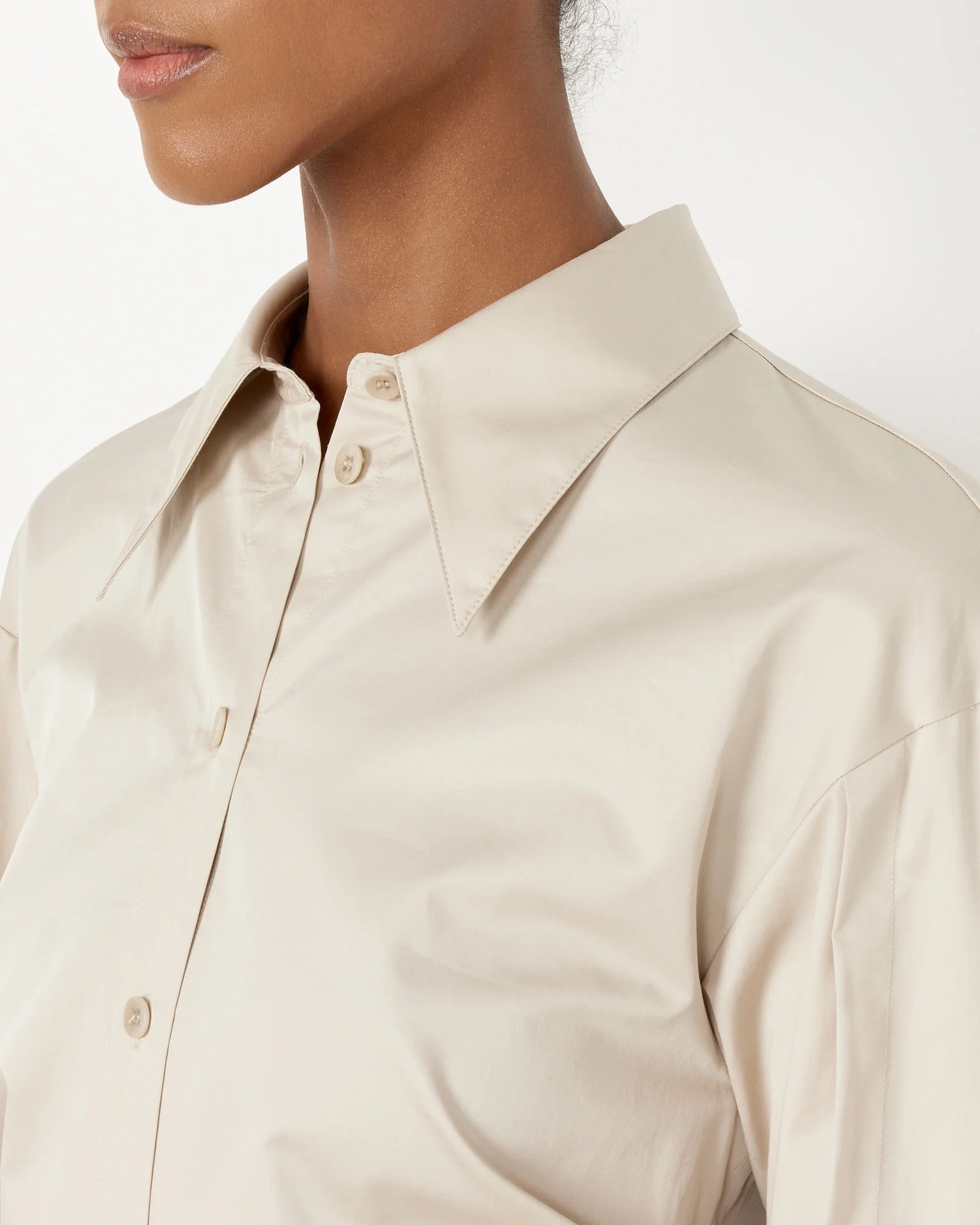 Tucked Sleeve Shirt in Light Stone - Image 5