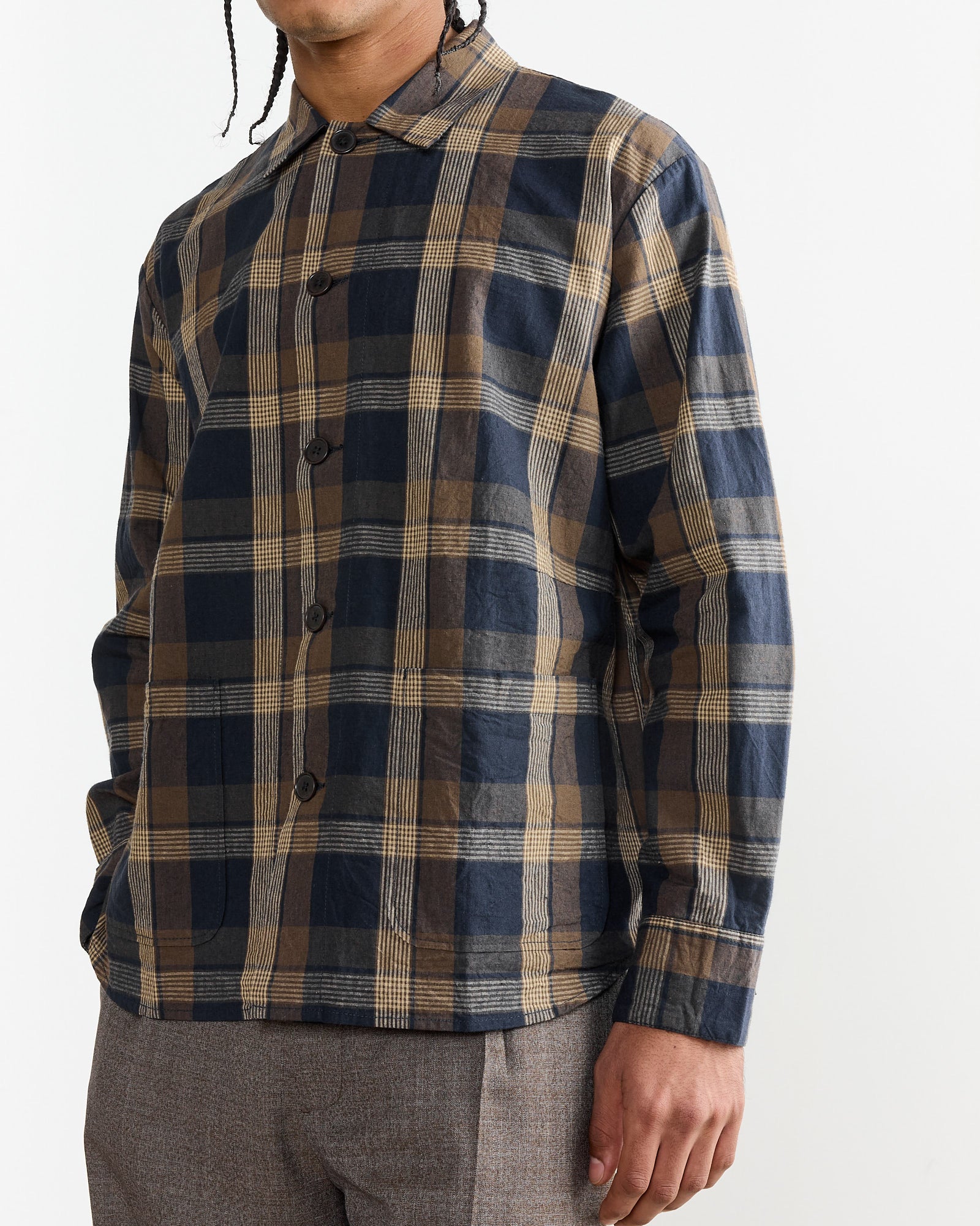 Travail Overshirt in Navy/Brown - Image 3