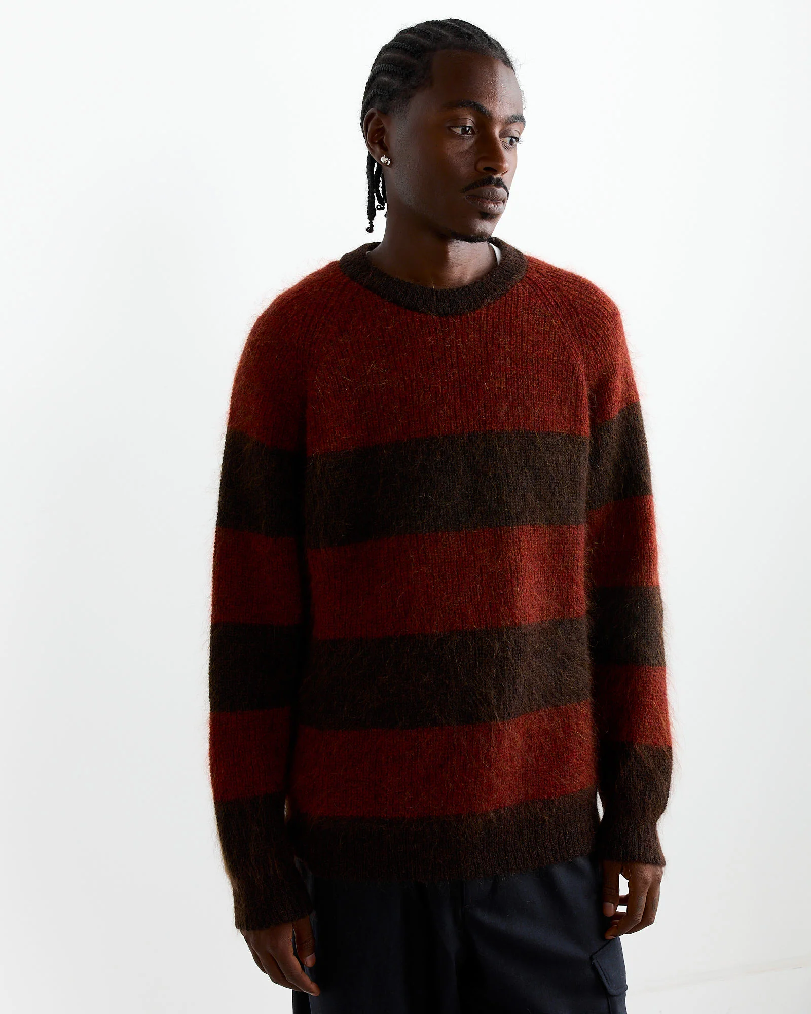 Suedehead Stripe Crew Knit in Red/Brown - Image 3